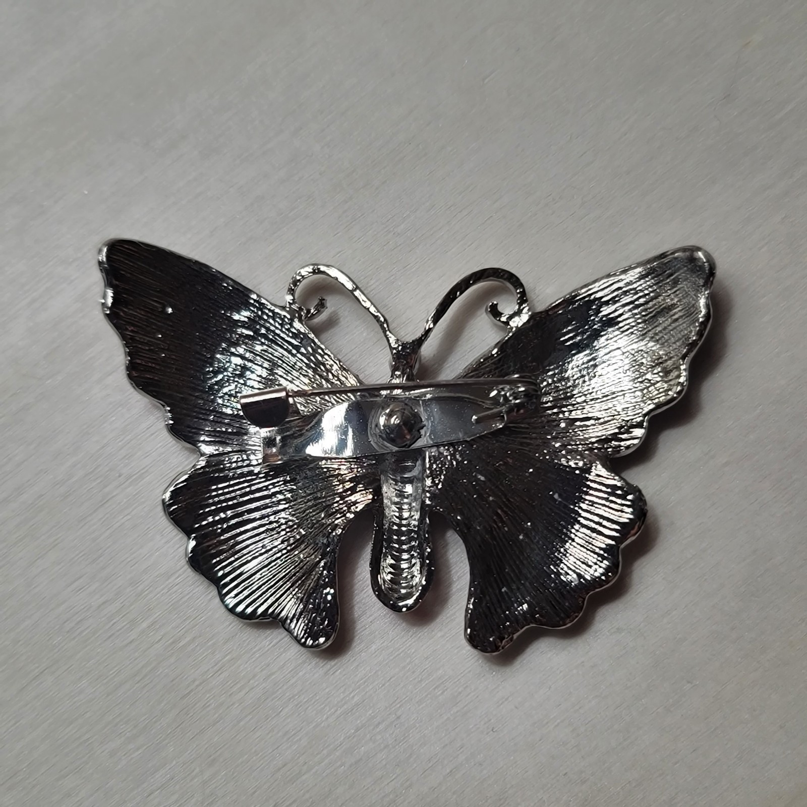 Set of 2 Brooch/pins, USA, Patriotic, Butterfly, Red White Blue, Silvertone