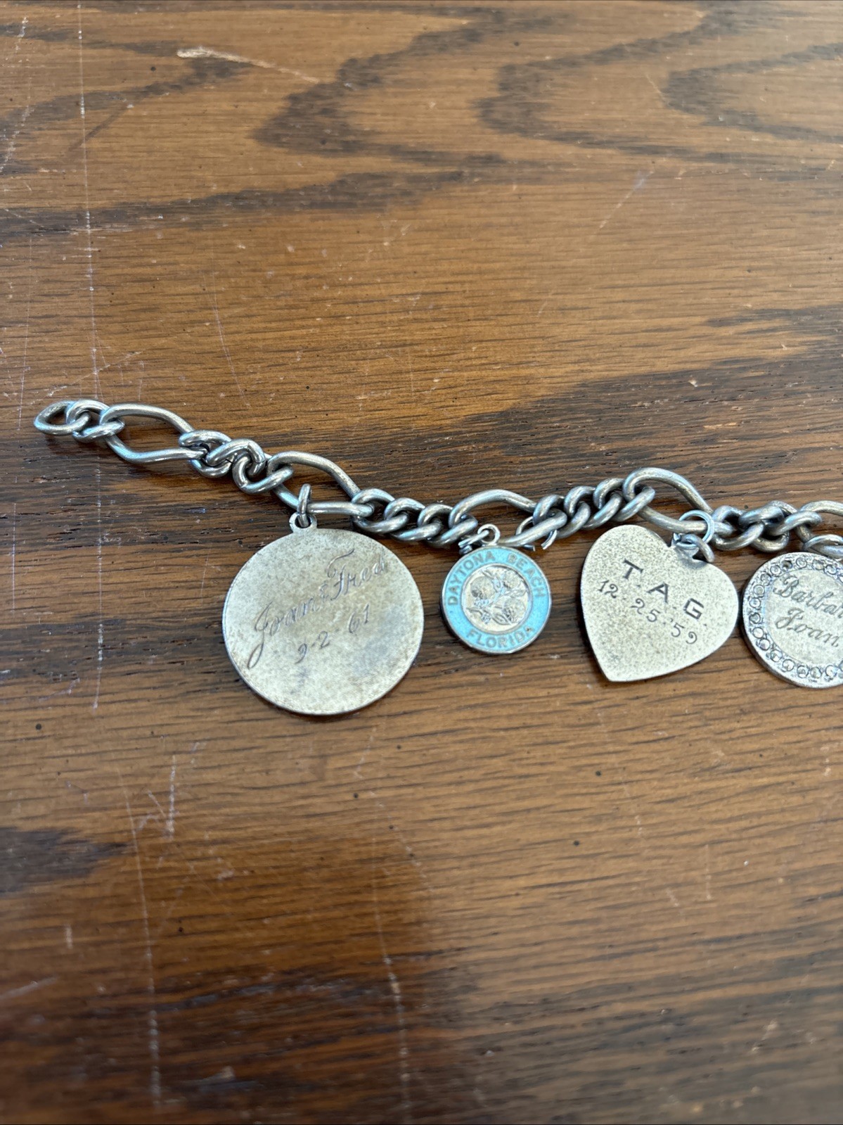 Vtg 50s 60s Sterling Silver Multi Charm Bracelet Red Cross Hearts More