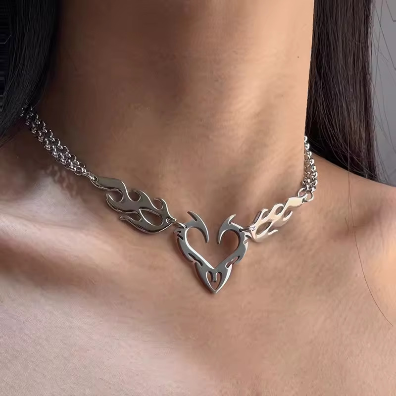 Hollow Flame Necklace Silver Color Men’s Street Jewelry
