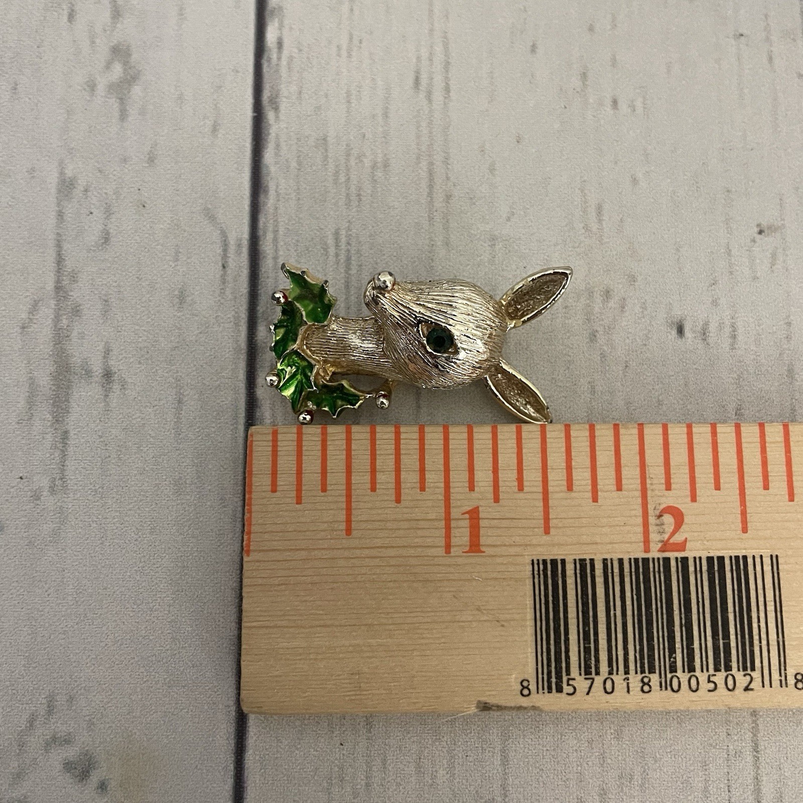 Vintage Gerry’s Christmas Brooch Antlered Reindeer- Gold Toned with Holly Leaves