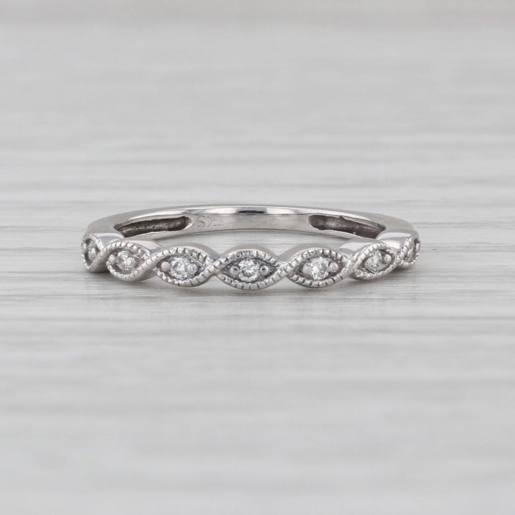Woven Diamond Stackable Ring 10k White Gold Wedding Band Size 3.25