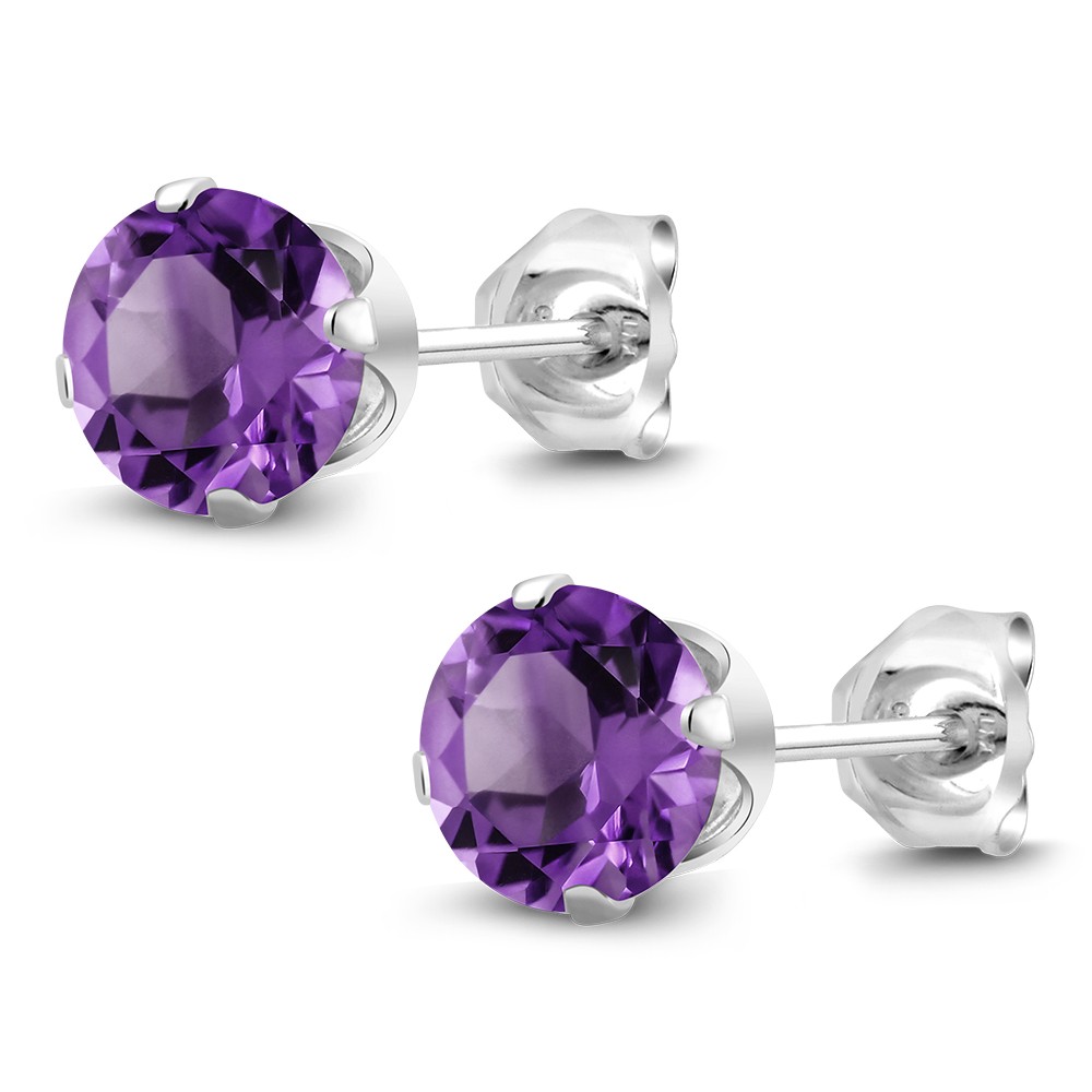 February Birthstone Purple Amethyst Stud Earrings 6mm 1.50 cttw in 925 Silver