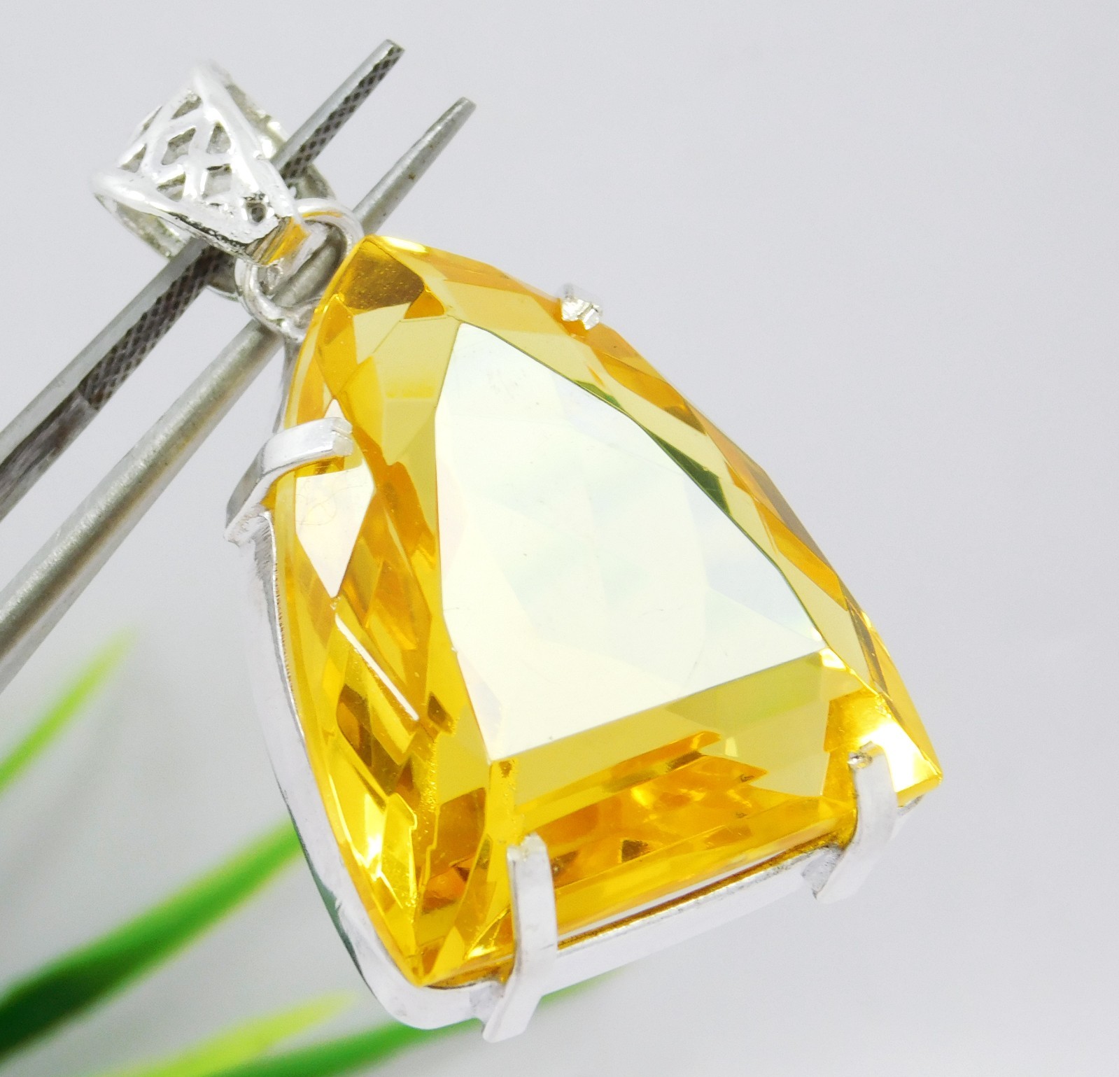Certified 80.05 Ct Natural Brazilian Yellow Topaz 925 Solid Silver Pendant Gems