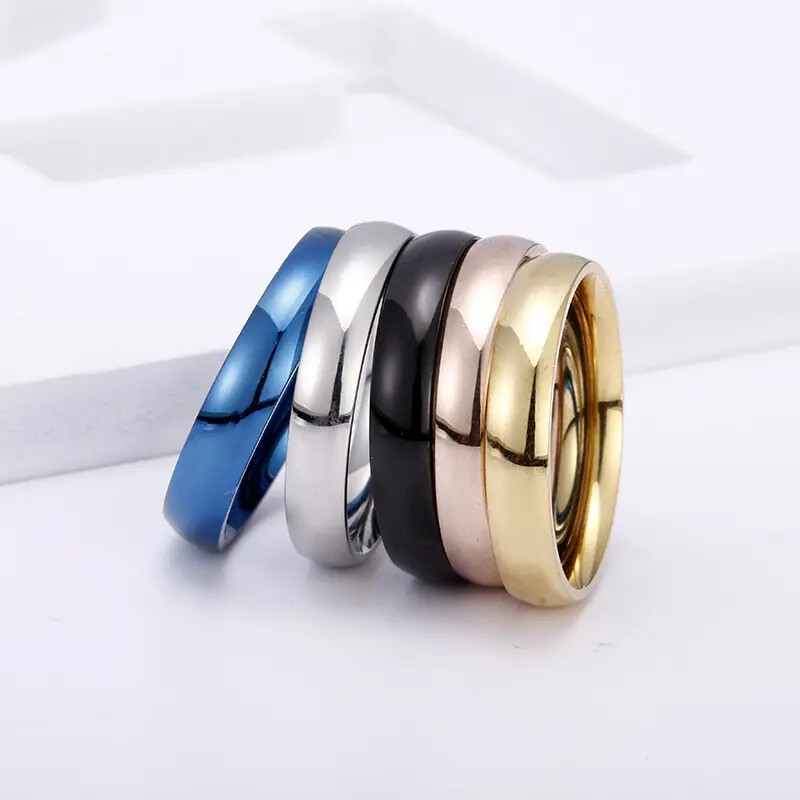 4MM Stainless Steel Gold Plated Men Women Wedding Ring Band Size 3-13