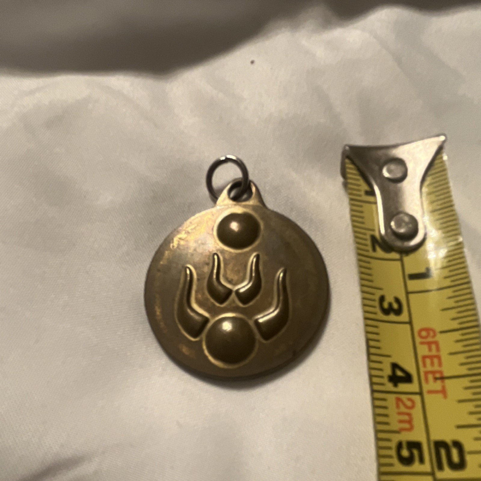 Brass Round Ethnic Pendant Raised Design Approx 1.5in