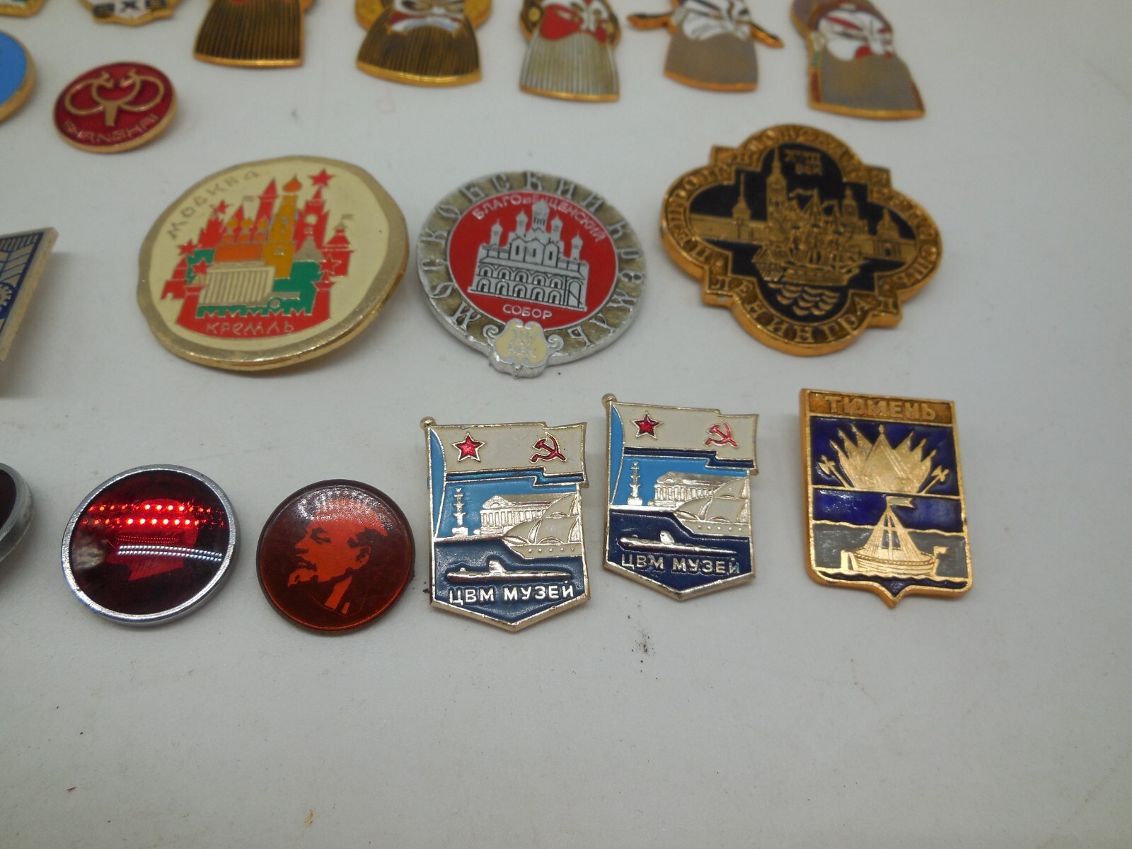 H12 Vtg Russian & Chinese Lapel Pins & Opera Mask Pendant lot Set Enamel