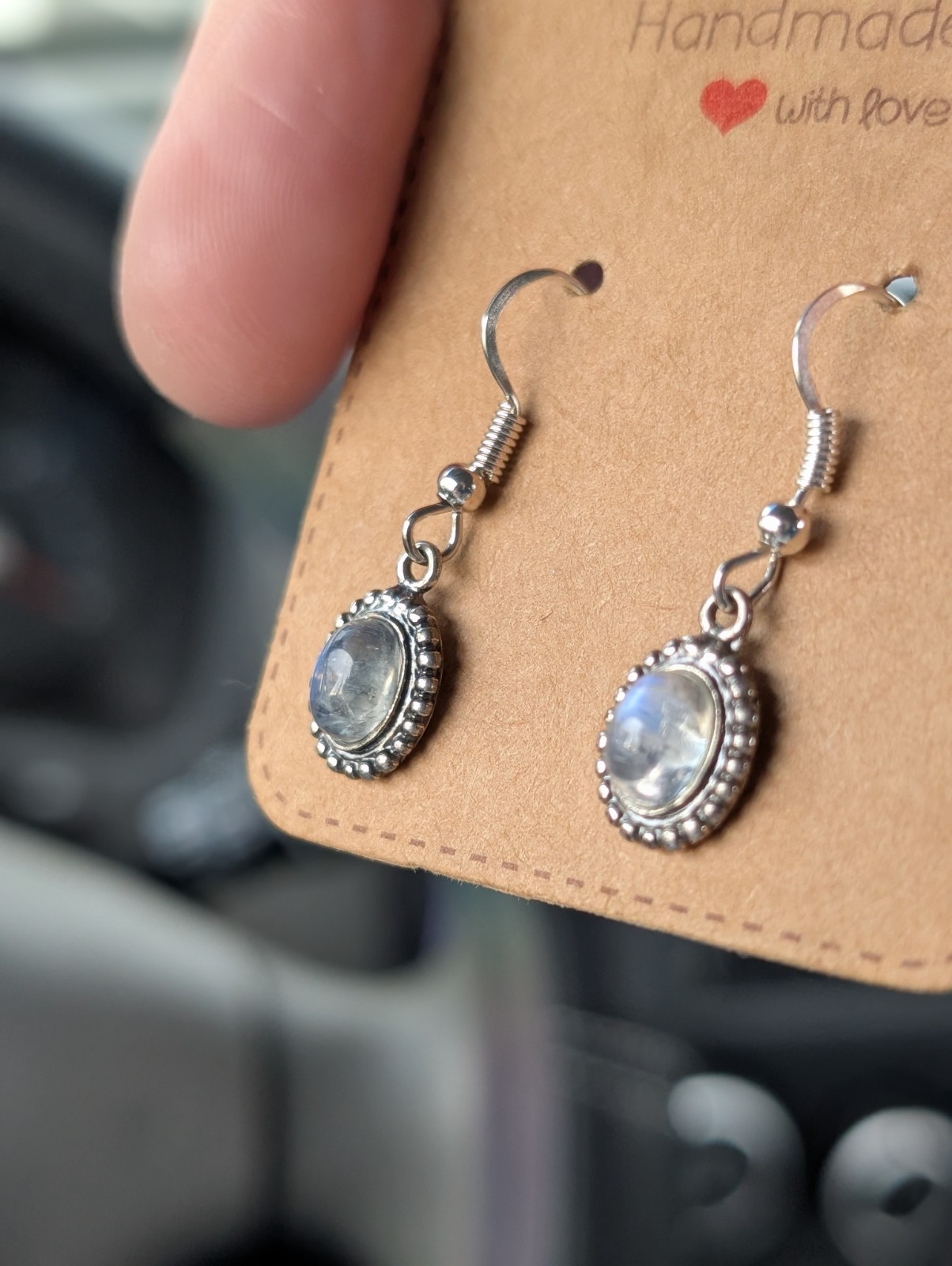 Oval Shaped Moonstone Drop Earrings sterling silver unique jewelry rare handmade