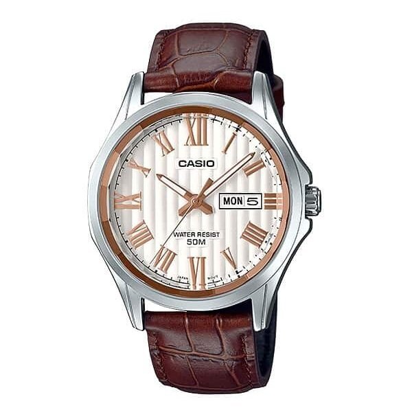 Casio MTP-E131LY-7AVDF Analog White Dial Brown Leather Casual Men’s Watch