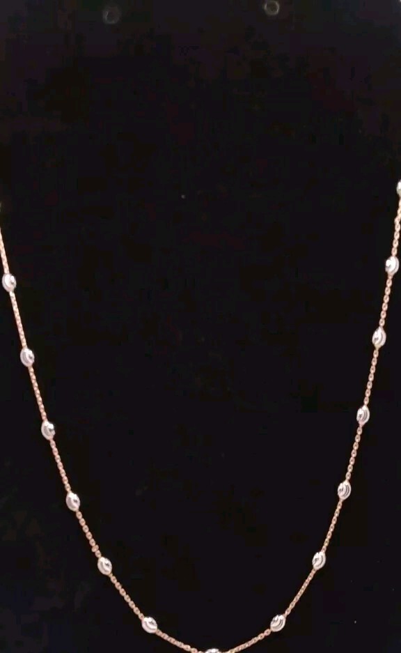 14k RG Over And Sterling Silver 3mm Station Oval Moon Necklace 24 In & 5.39 Gram