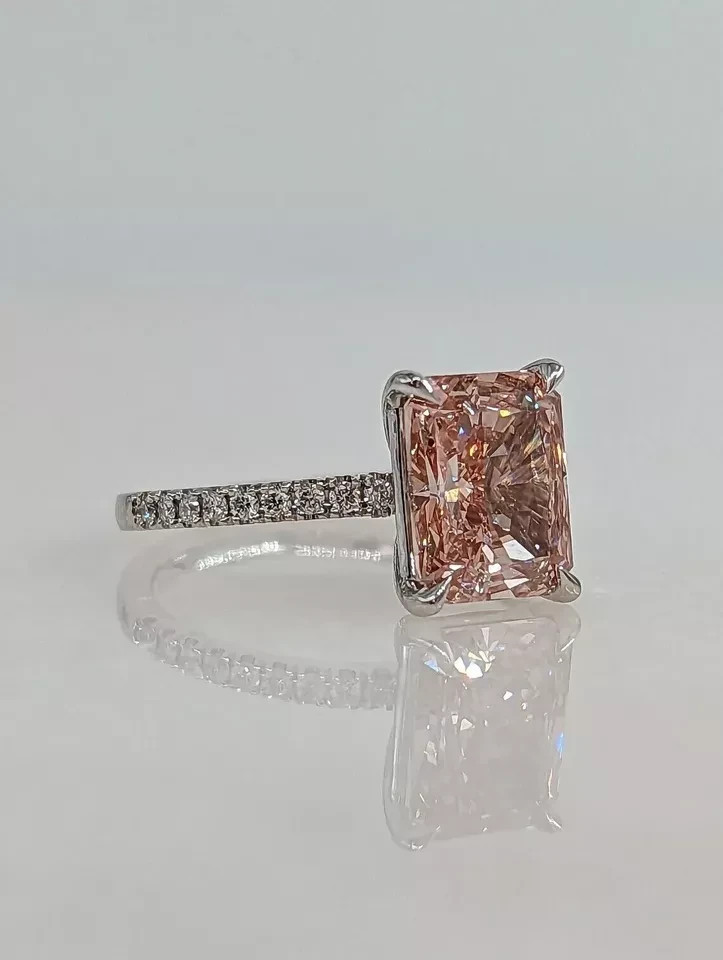 Radiant Cut 3.20 Ct IGI Lab Created Diamond Ring 14k White Gold Fancy Vivid Pink