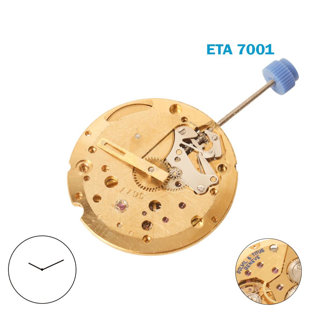 ETA 7001 Solvil & Titus Geneve- Manual – Swiss Movement-Without Disk-2 Hands.