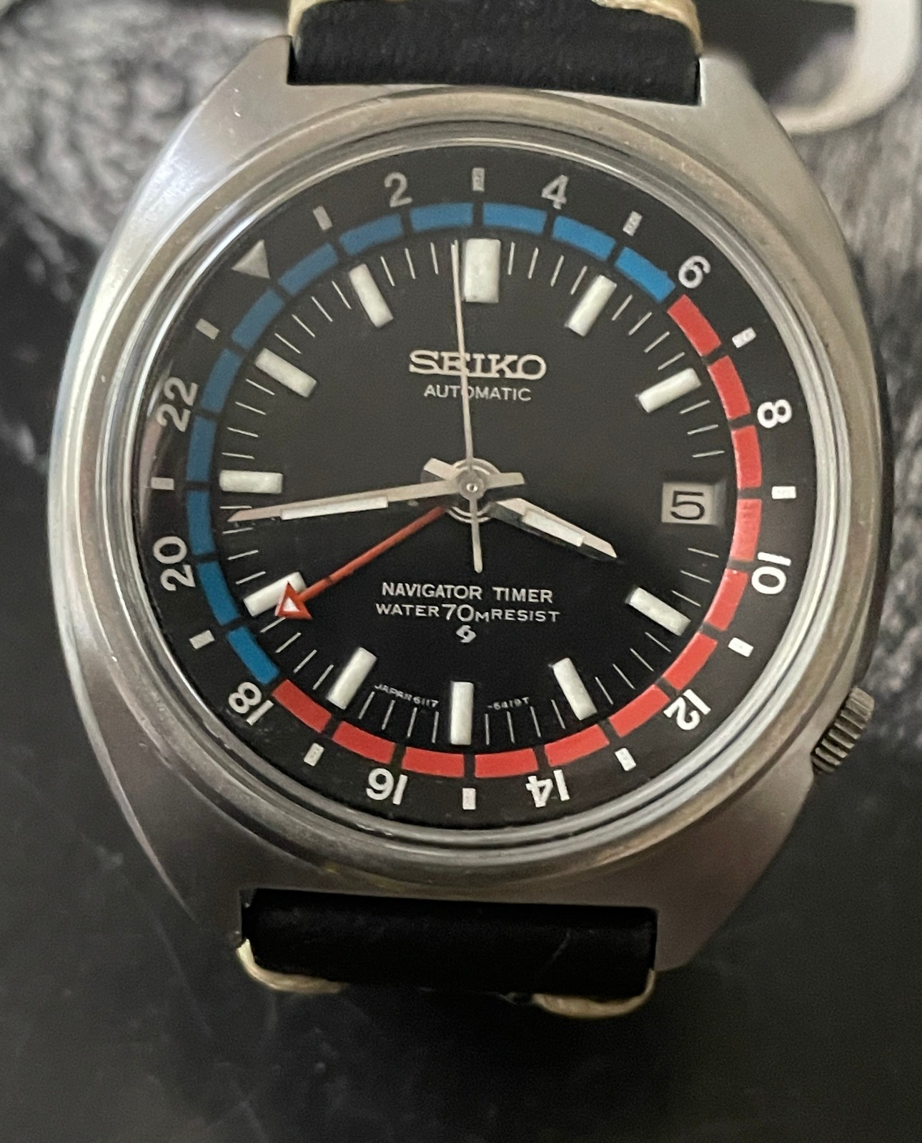 Seiko Navigator Timer vintage Auto GMT watch March 70, great condition, serviced