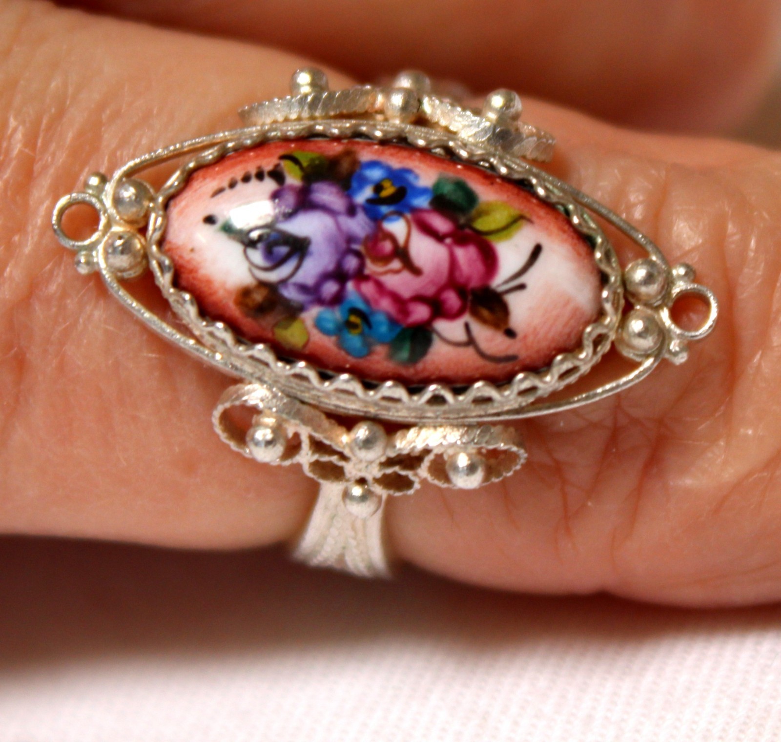 Vintage Russian Hand Painted Enamel Rings 4 Variation Finift Technique #89,92,98