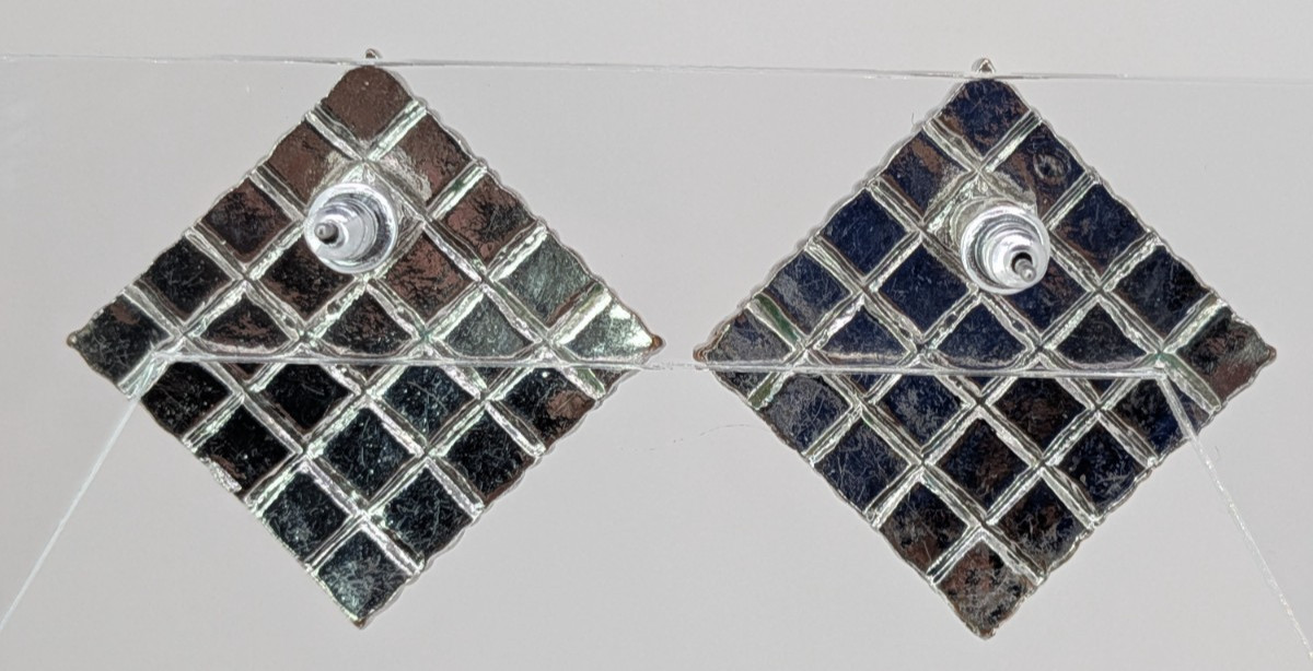 Vintage Rhinestone Stud Earrings Silver Tone Diamond Square Pave 15/16in Clear