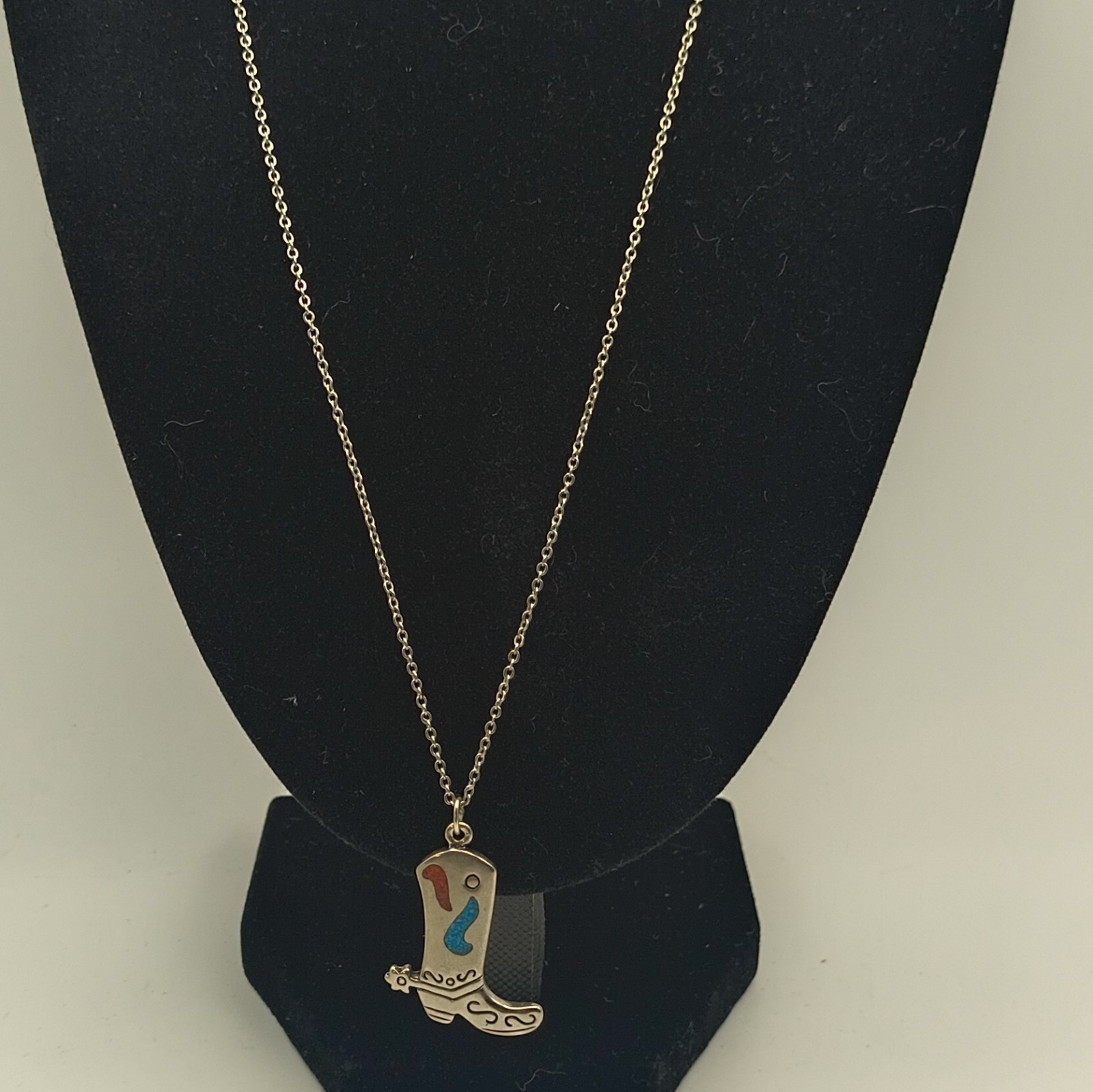 Western Cowboy Boot Charm Pendant Necklace Enamel Cable Chain Spring Ring