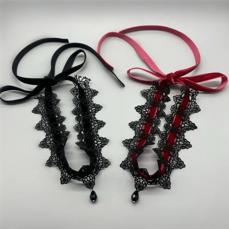 Gothic Lace Choker Necklace Victorian Velvet Collar Flower Pendant