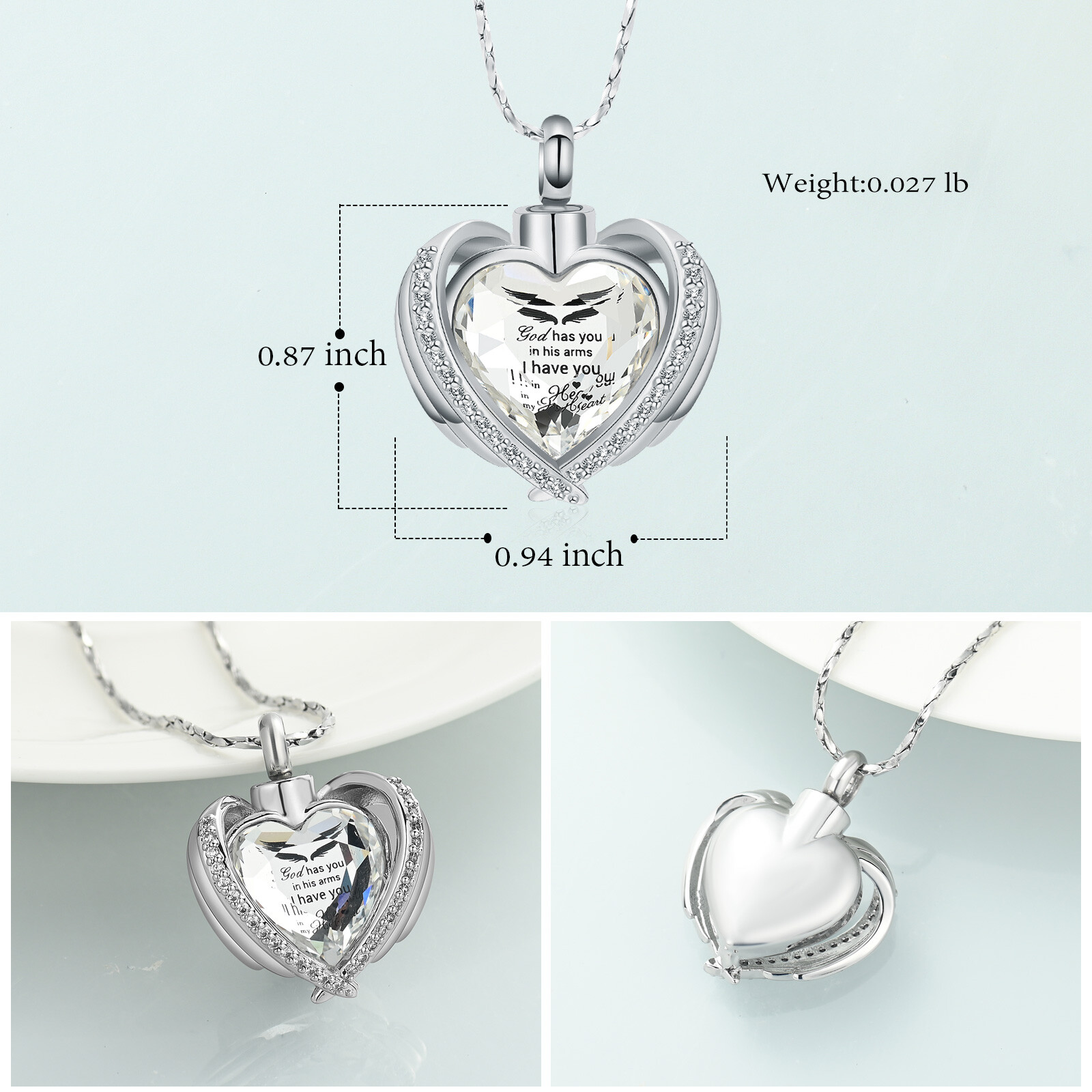 Angel Wings Cremation Jewelry for Ashes Pendant – Crystal Heart Ash Urn Necklace
