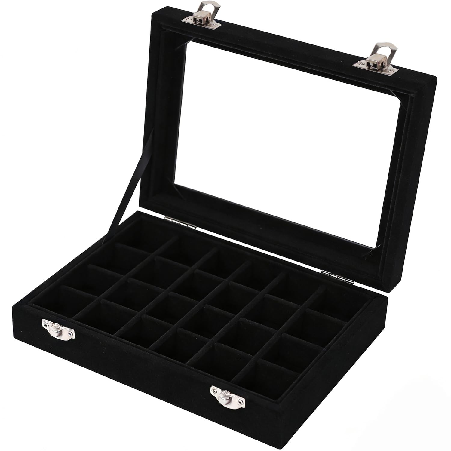 Velvet Jewelry Box 24 Grid Earrings Display Organiser Black