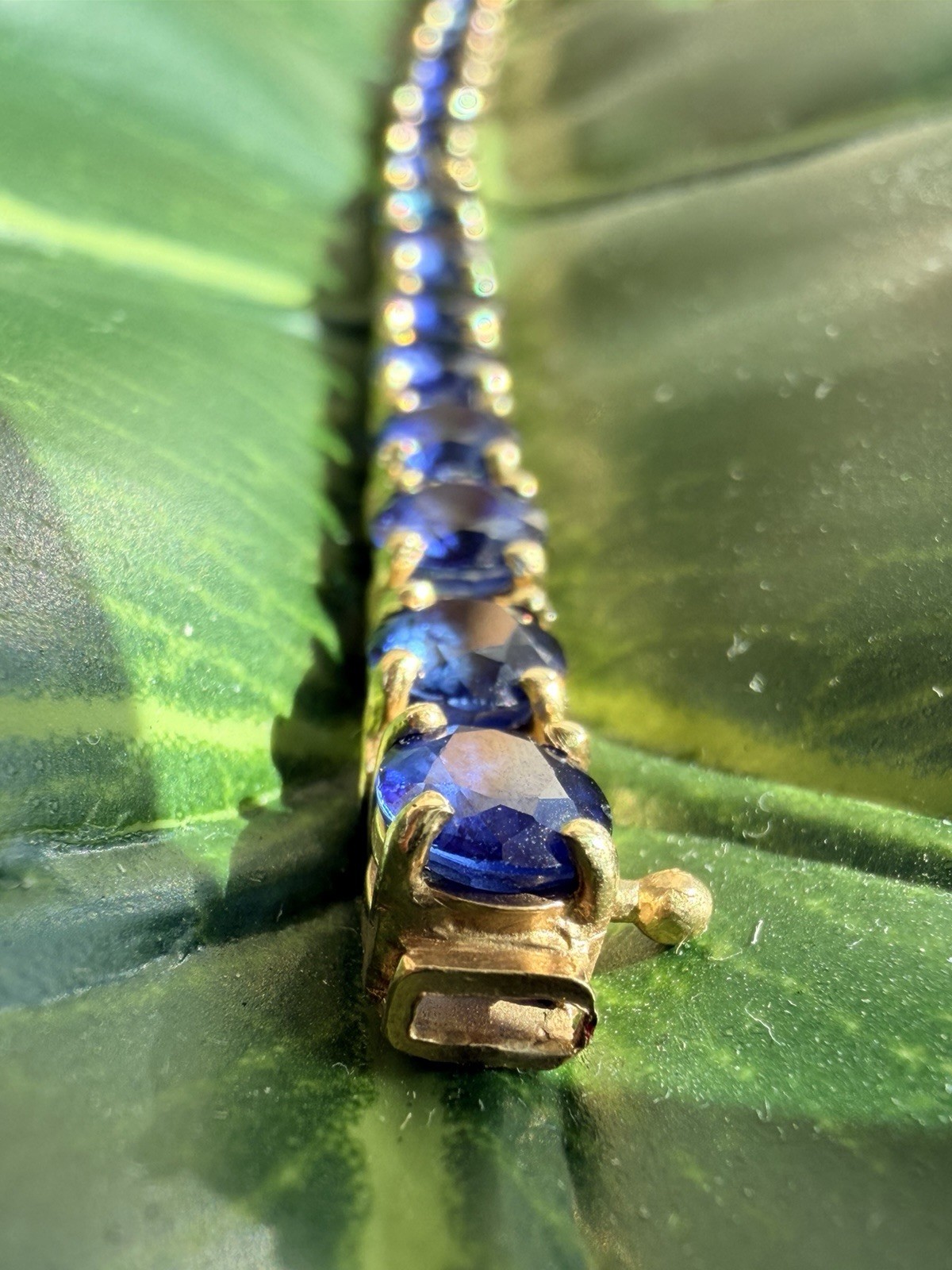 21.25ct Natural Blue Sapphire Tennis Bracelet 14K Yel Gold 25 Oval Stones 7.25”