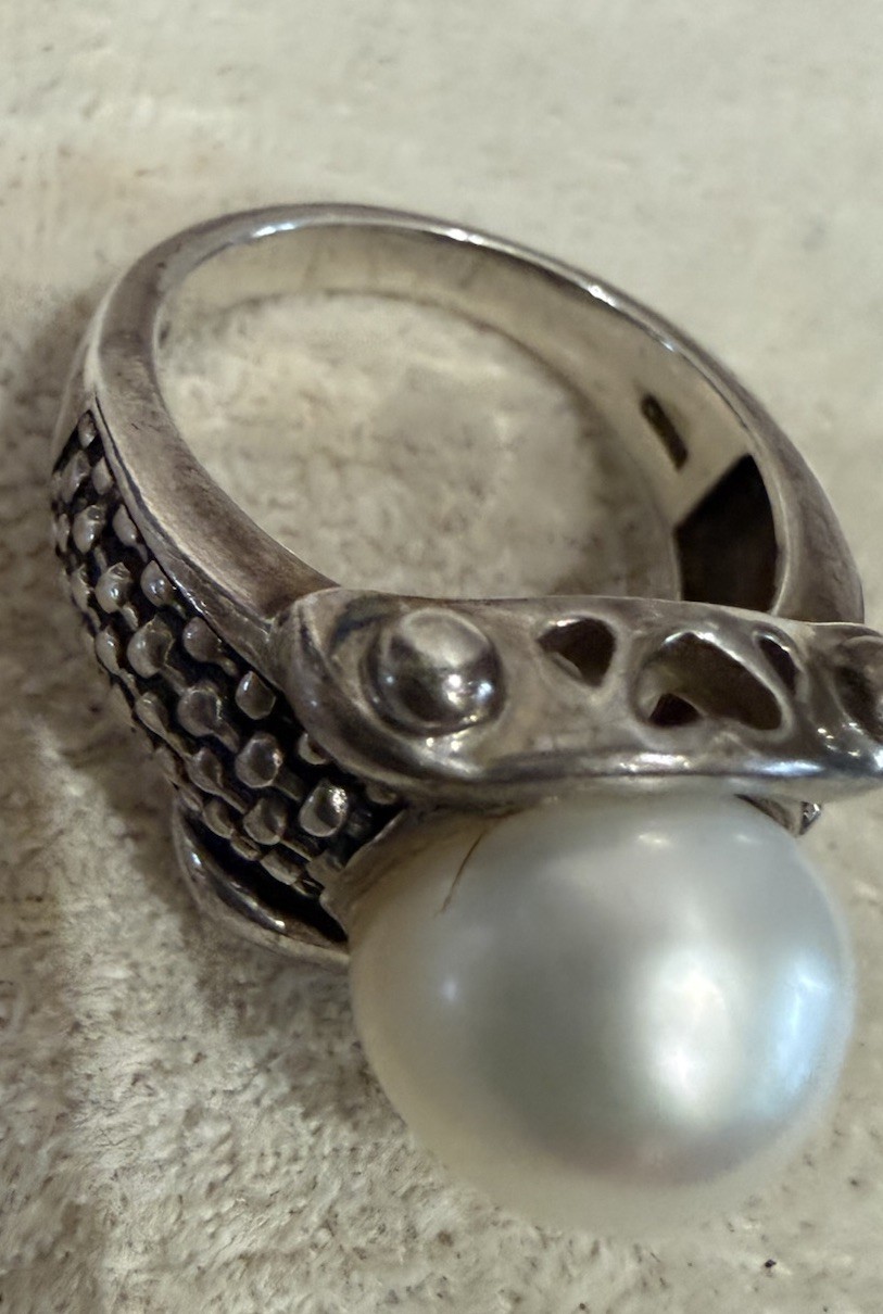 Cultured Freshwater Pearl 11.6mm Sterling Silver Ring 8g Size 8.5-9