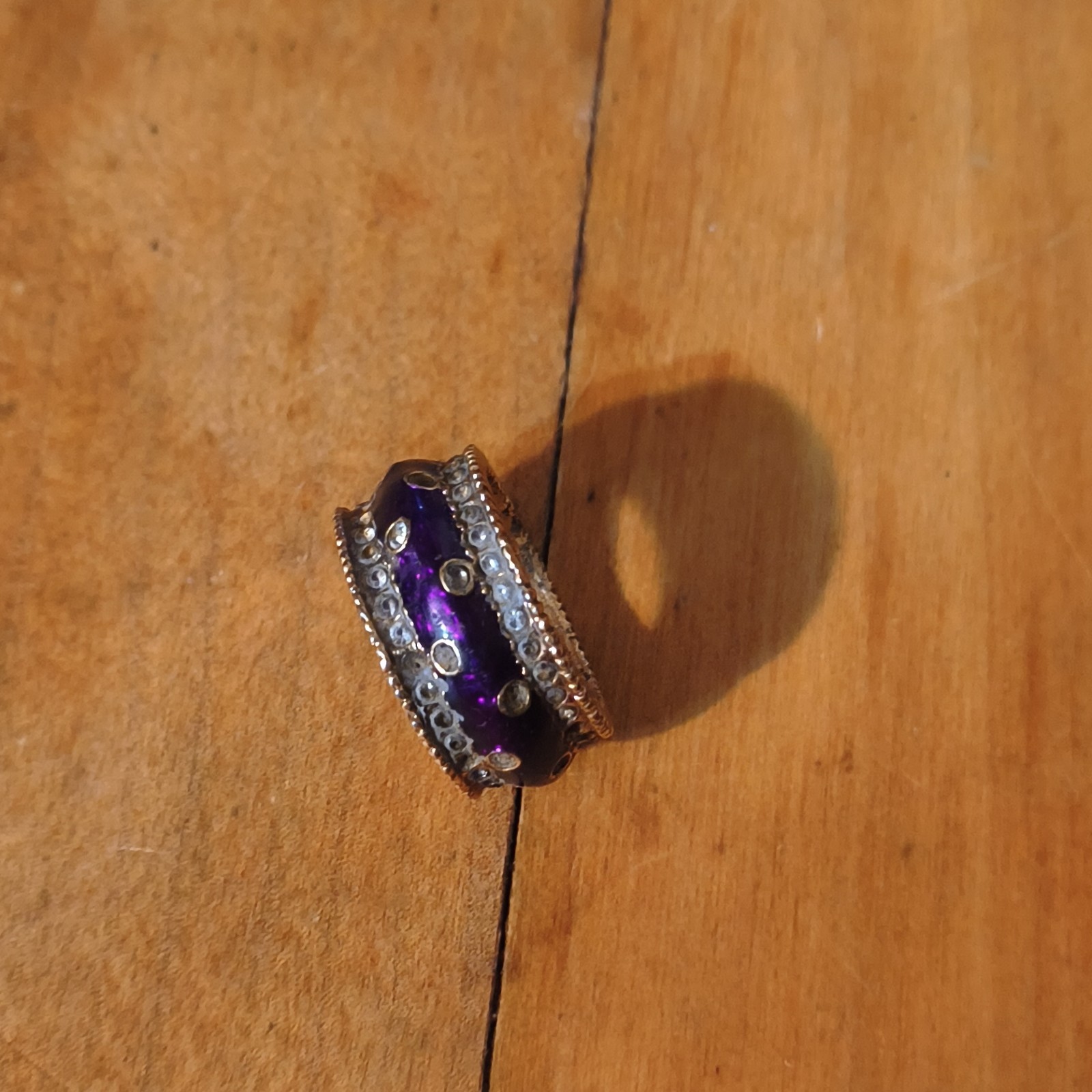 Silver Plated Pavé Band Ring Size 7 Purple Round Crystal w/ Clear Accents