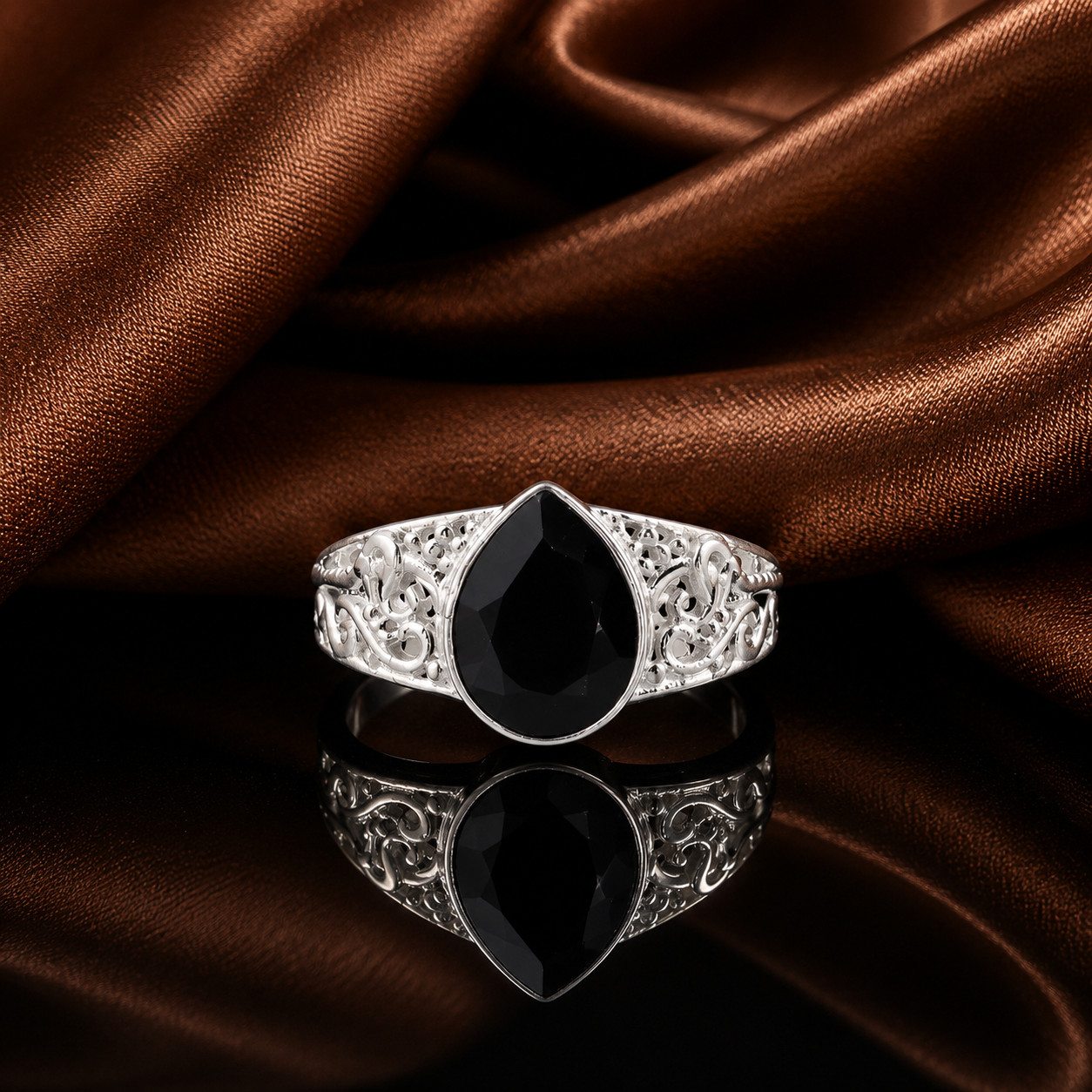 Black Onyx Gemstone 925 Sterling Silver Statement Jewelry Zircon Ring For Woman