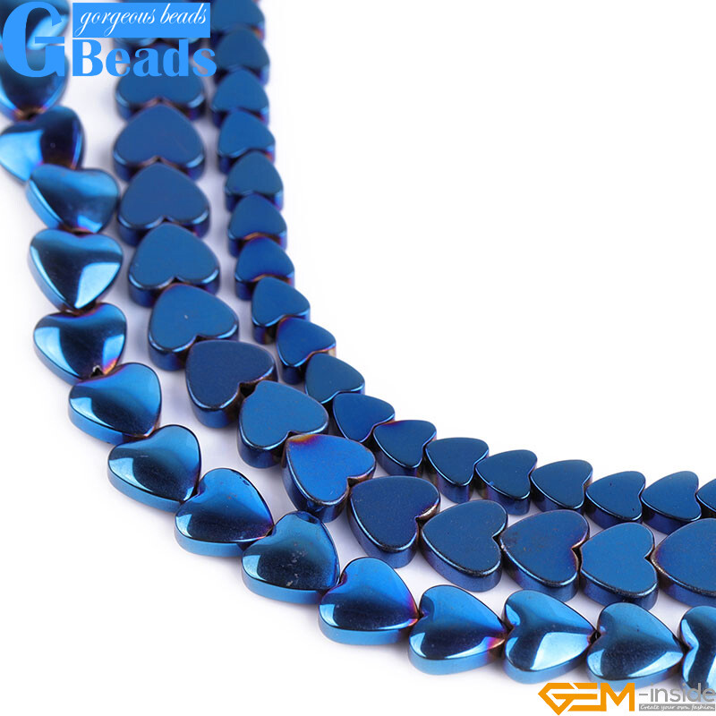 Hematite Blue Metallic Coated Reflections Flat Heart Beads For Jewelry Making