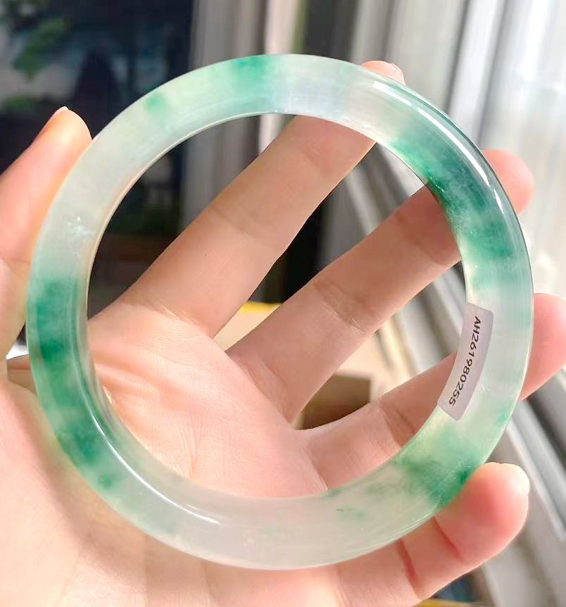 69mm Natural 100% Icy green Jadeite Jade Bangle Bracelet Grade A -0255