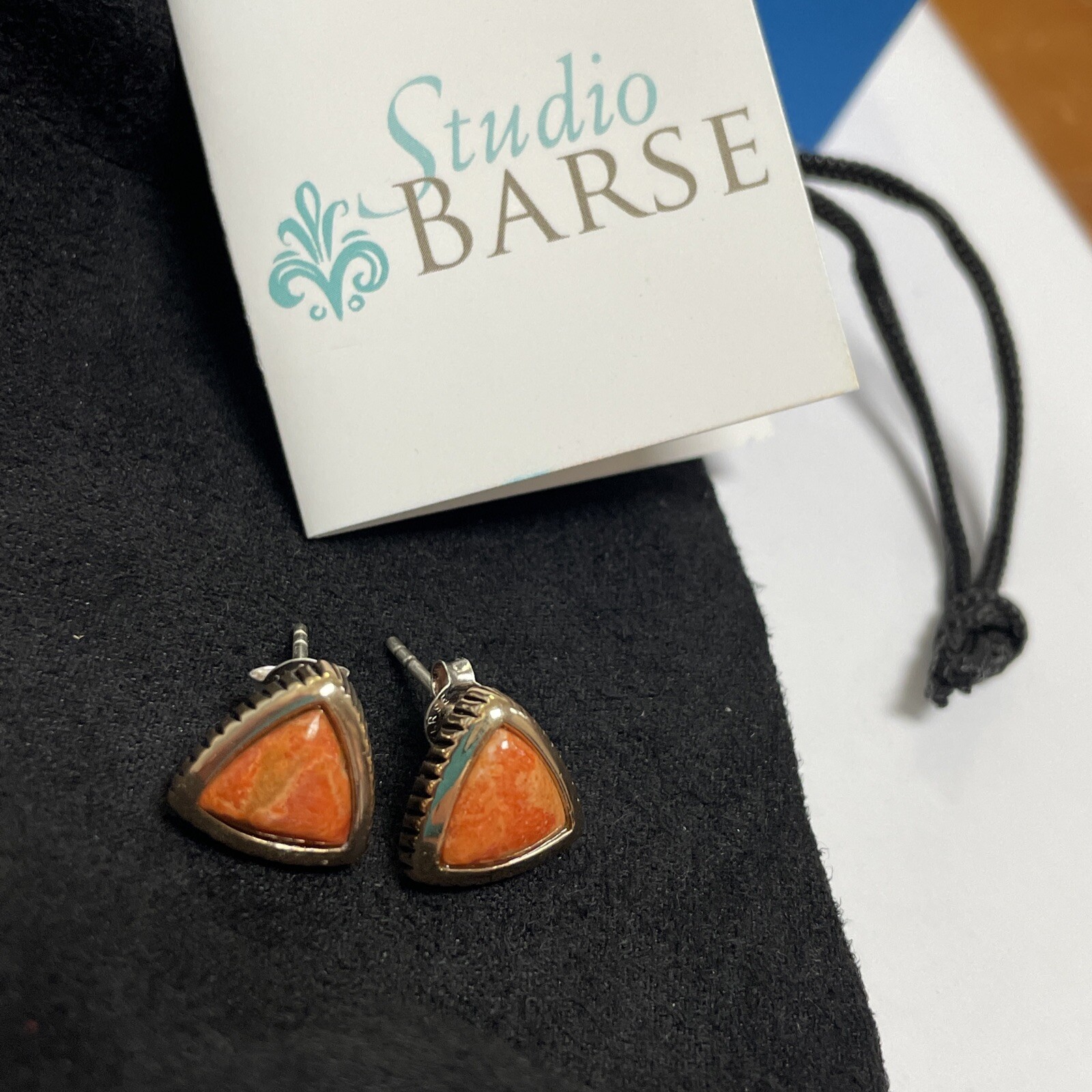 STUDIO BARSE THAI STERLING SILVER 925 / BRONZE JASPER GEMSTONE PIERCED EARRINGS