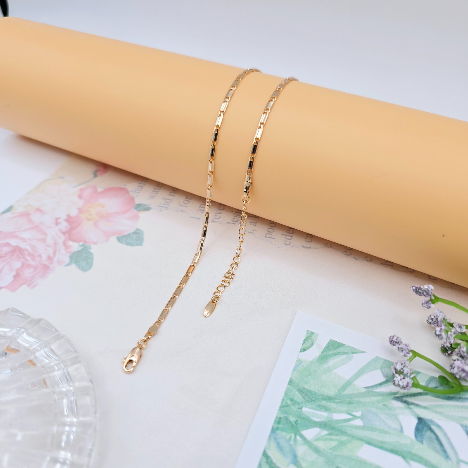 with Elegant Rectangular Links, 45+5cm Adjustable, XPNL0058 Rose Gold Necklace