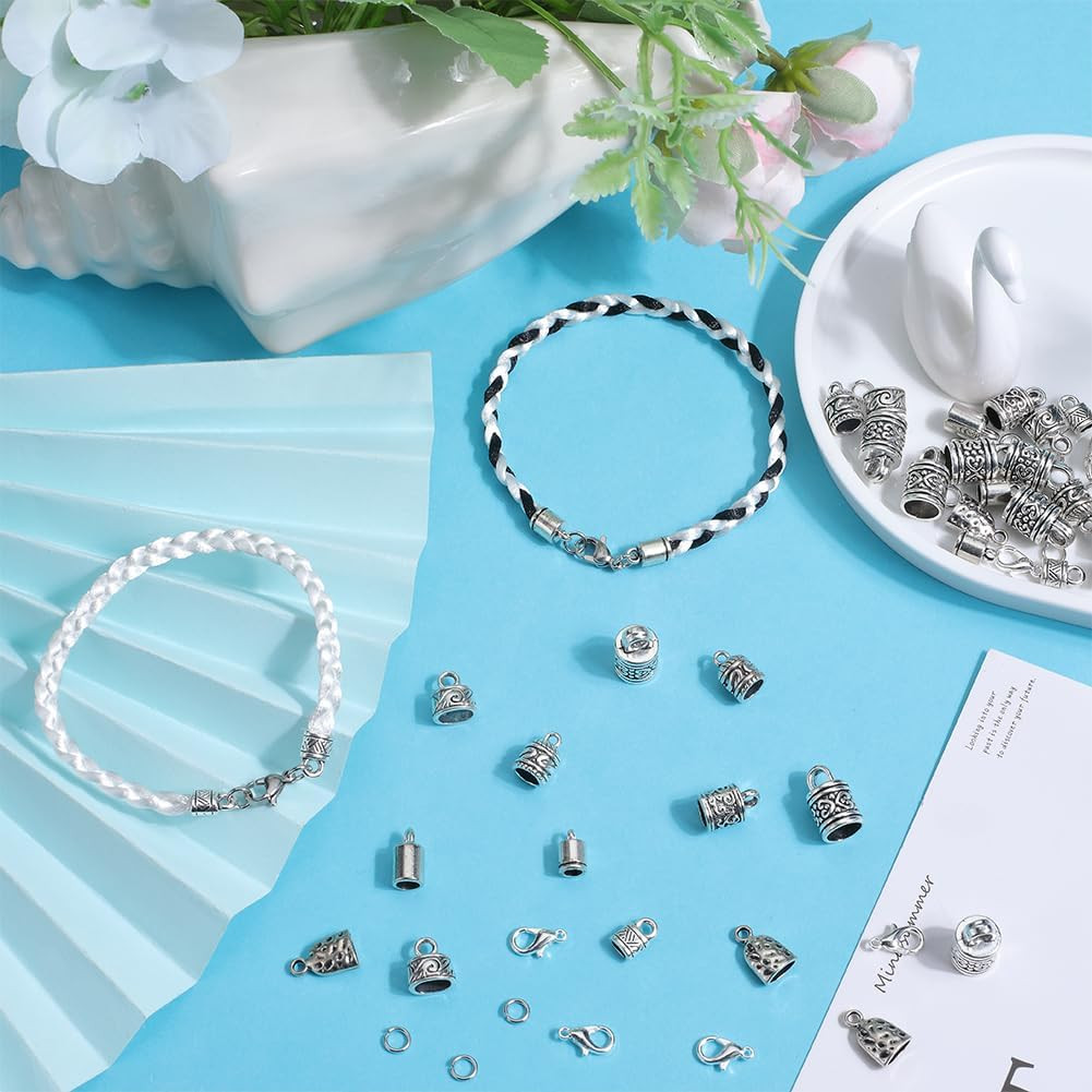 230Pcs Antique Silver Cord End Caps and Jewelry Making Supplies Kit