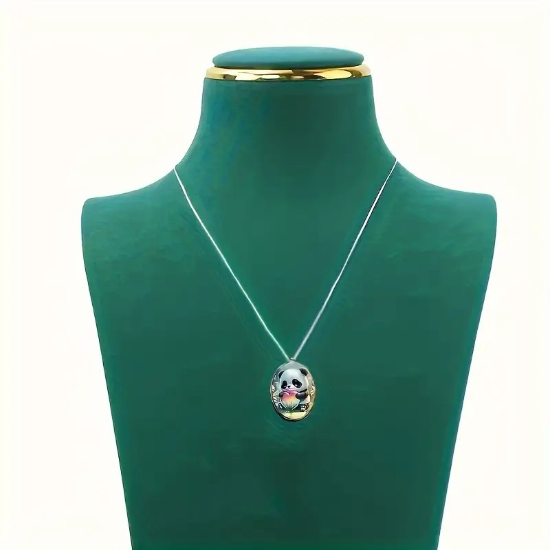 Cute Panda Oval Jewelry Vintage Silvery Nature Bear Love Animal Pendant Necklace