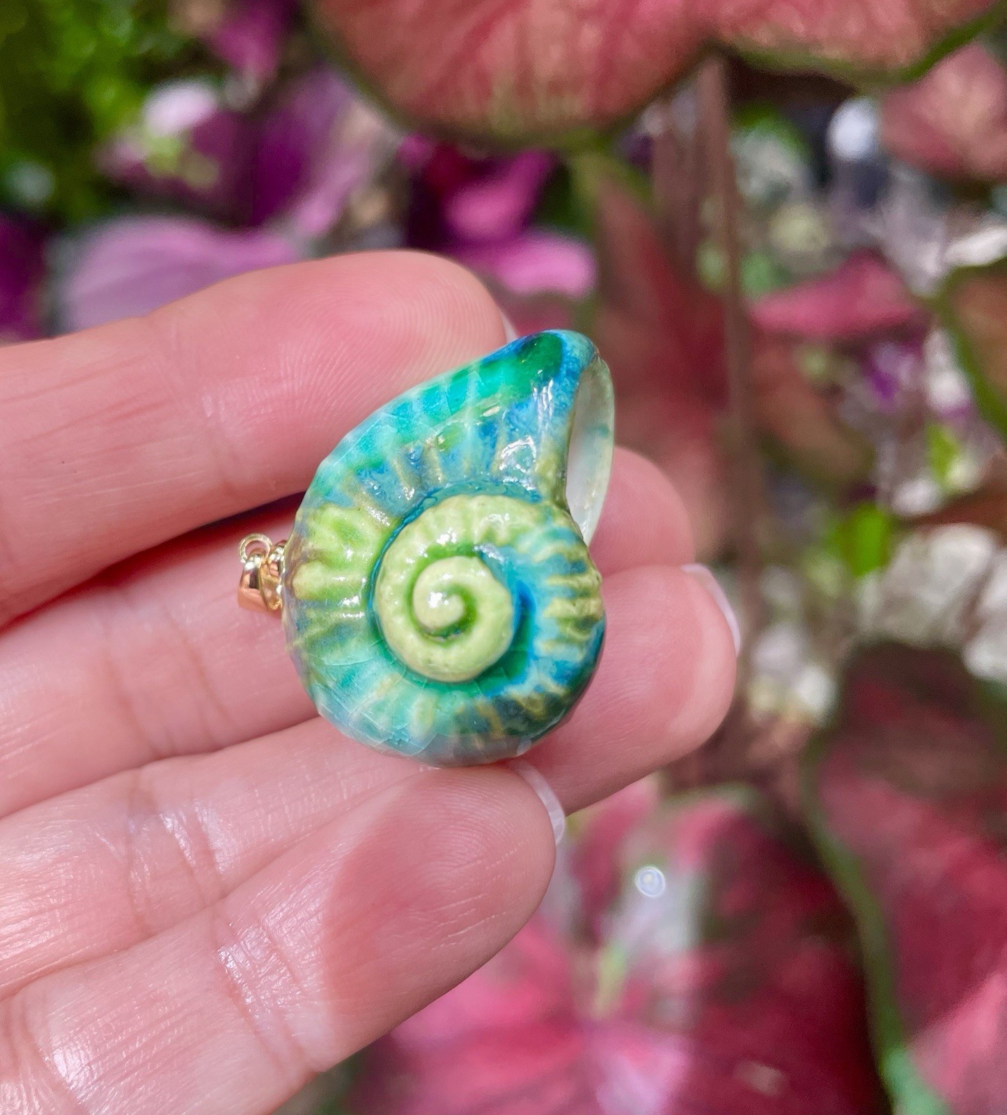 Handmade Ceramic Pendant Jewelry. Unique piece. Reef