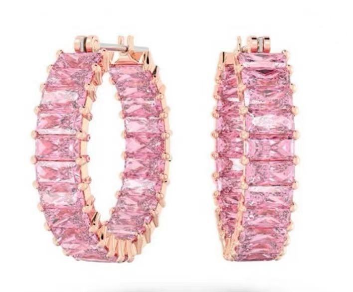 Swarovski Matrix Hoop Earrings, Baguette Cut Pink Blue