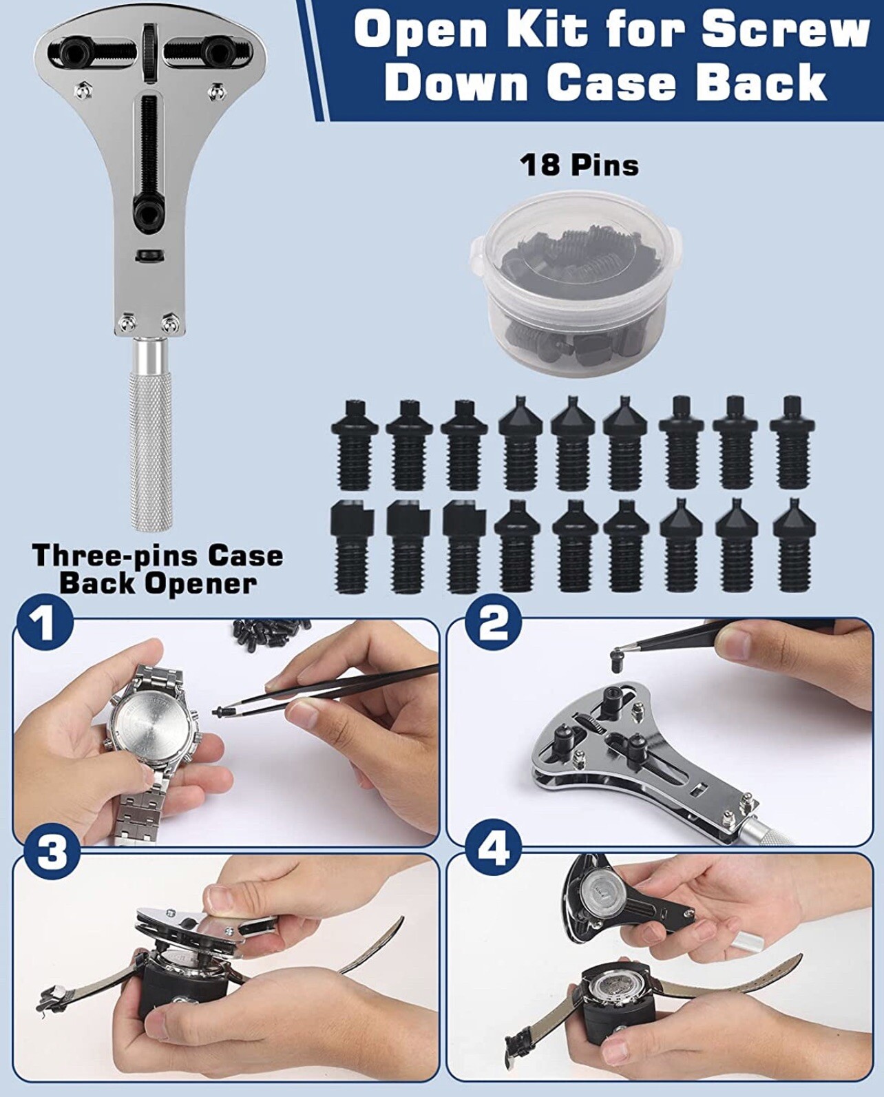 Watch Back Cover Case Opener Remover Battery Change Watchmaker Repair Tool Kit U
