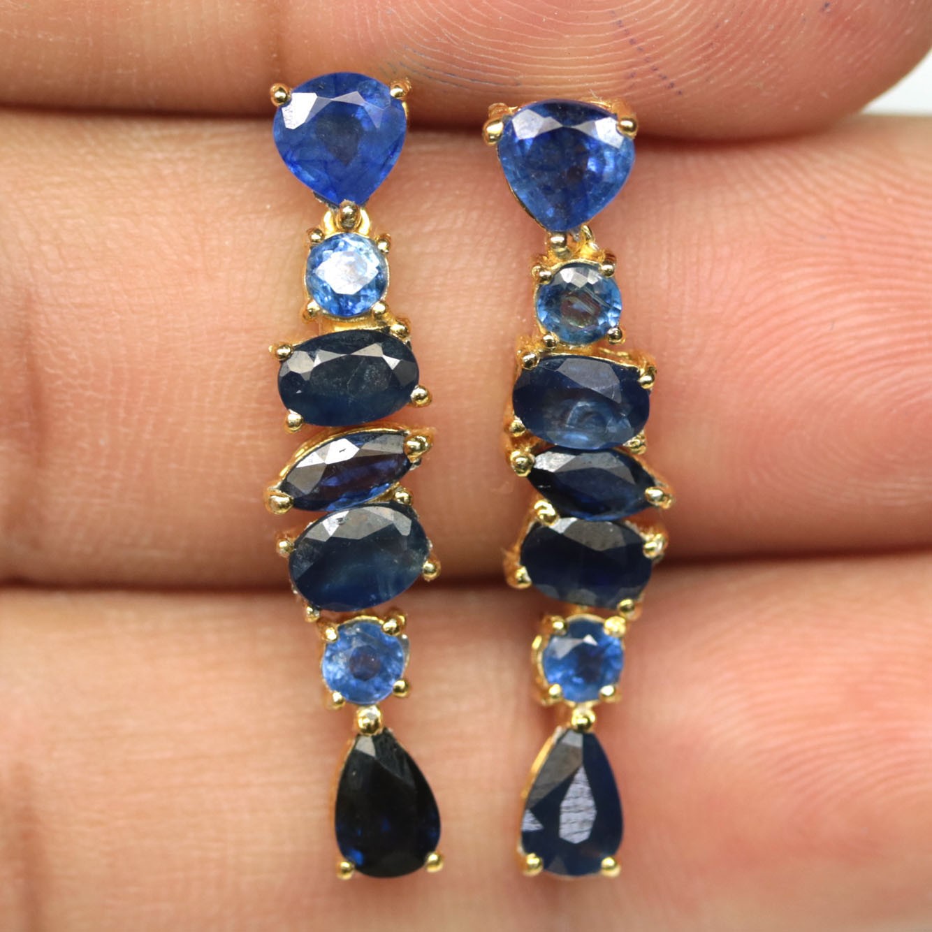 925 Sterling Silver Blue Sapphire Jewelry Earrings 18K Gold Plated