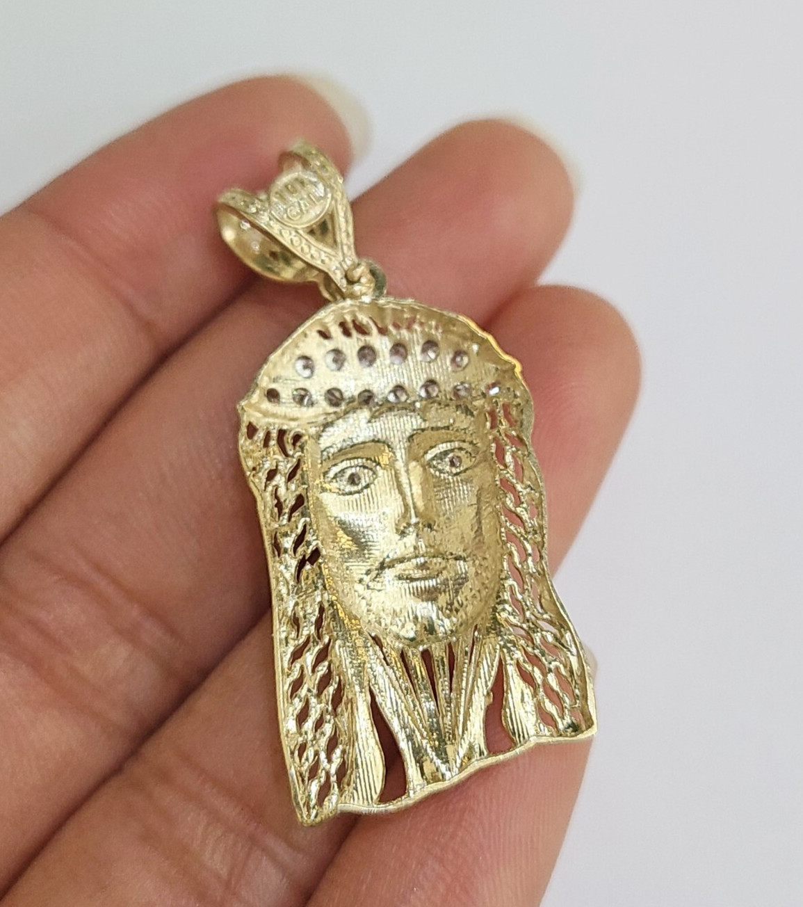 REAL 10k Rope Chain Jesus Head Charm Pendant 4mm Necklace Set 18″-28″ in