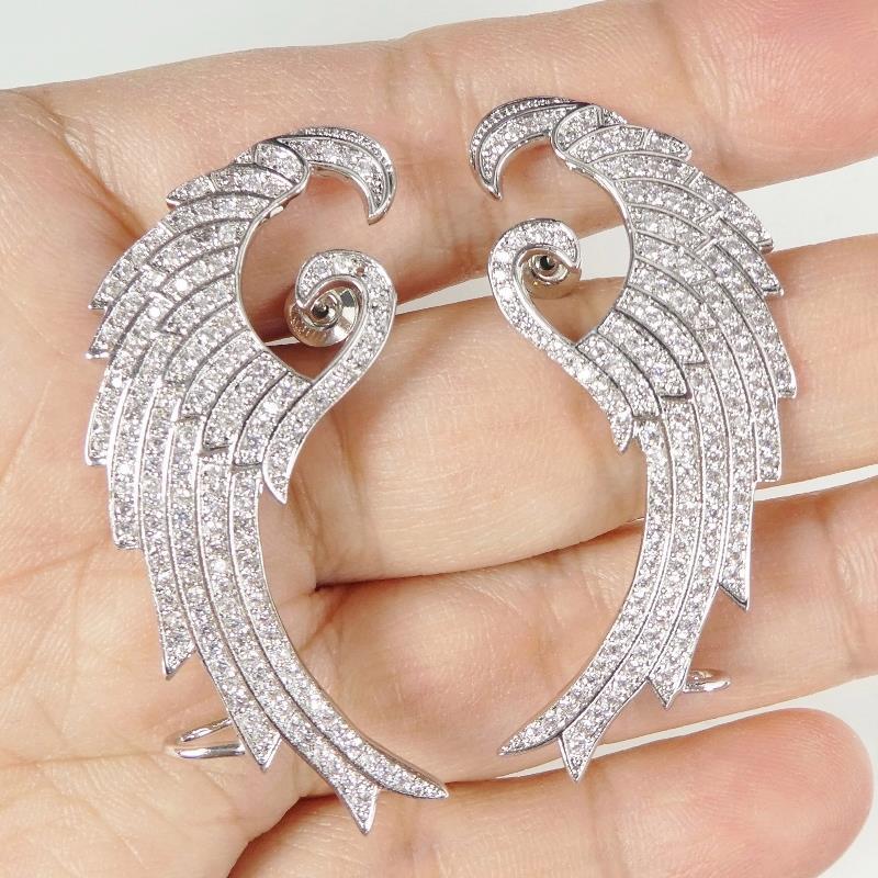Shiny Silver CZ Cubic Zirconia Large Wing Earrings Ear Cuff Crawler Climber