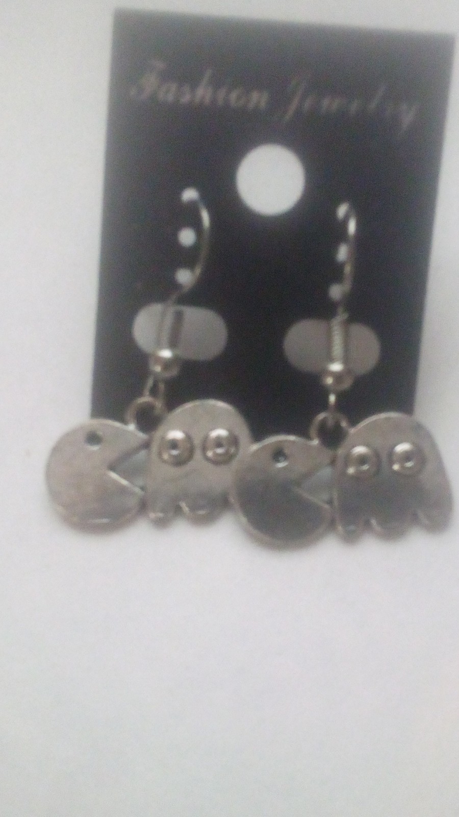 Pac-Man Ghost Shape Silver Metal Dangle Drop Hook Earrings Cartoon Theme
