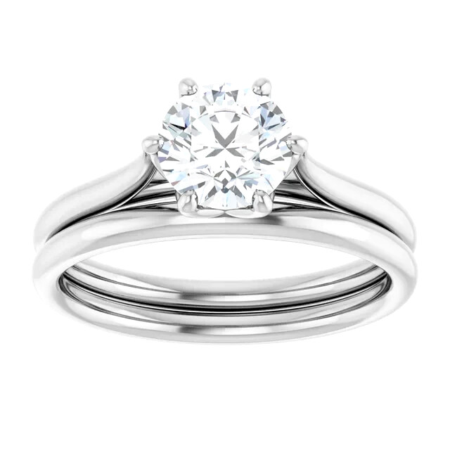 14K White Gold Solitaire Ring Setting Tulip Flower Style 6 Prong 4mm to 9mm