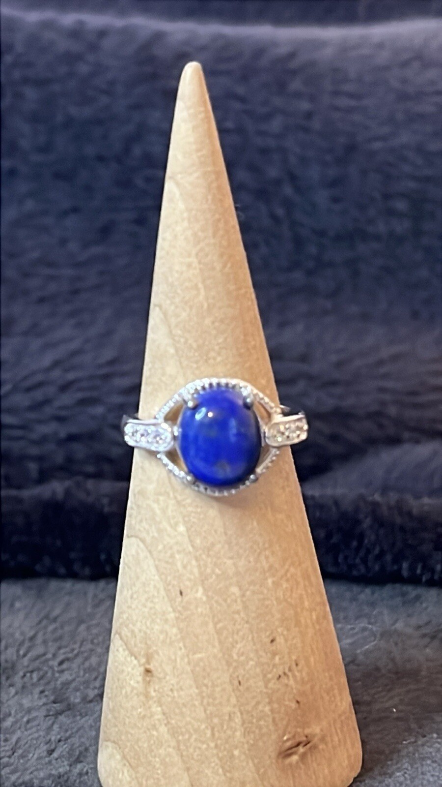 NWT LAPIS LAZULI &Simulated Diamond 925 Sterling Silver Ring 6