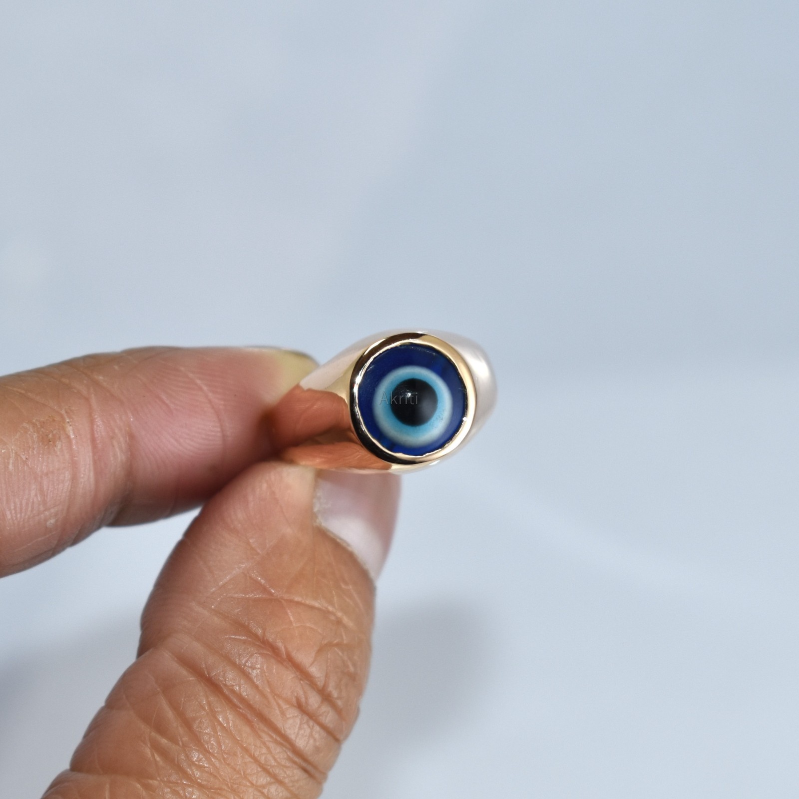 Protective Evil Eye Copper Handmade Signet Men’s Ring Traditional Skill Artist