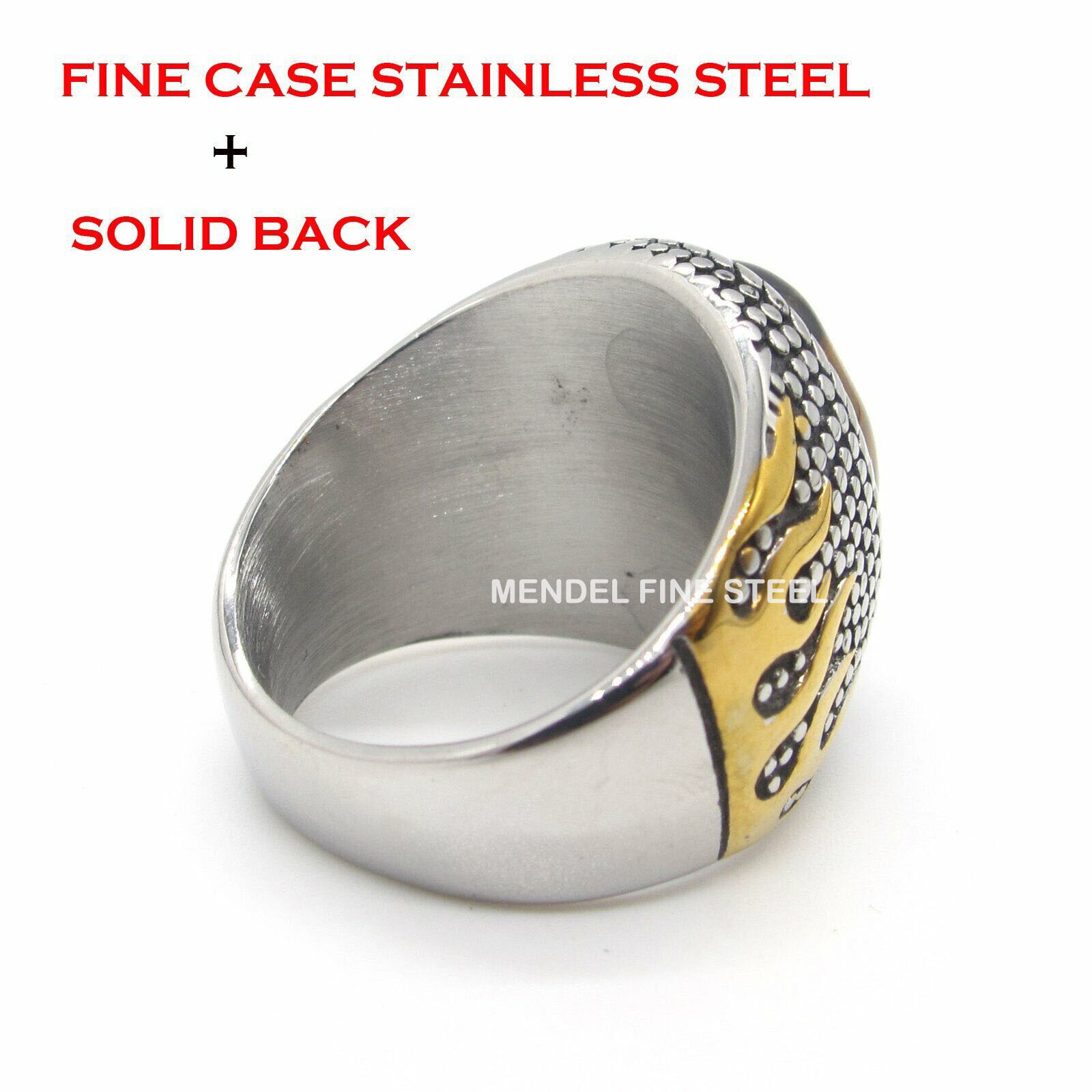 MENDEL Mens Stainless Steel Gold Plated Oval Tiger Eye Stone Ring Size 7 8 9-15