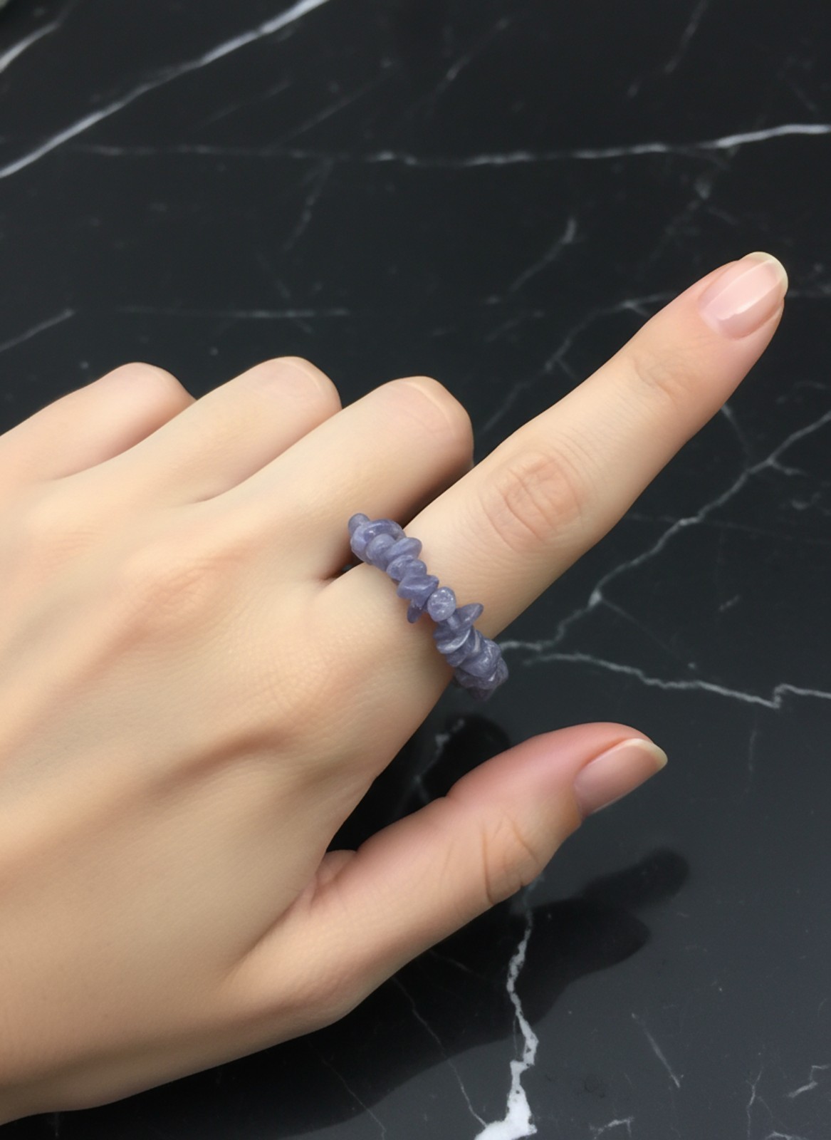 Tanzanite Gemstone Beaded Ring Handmade Adjustable Elastic Jewelry Ring Gift