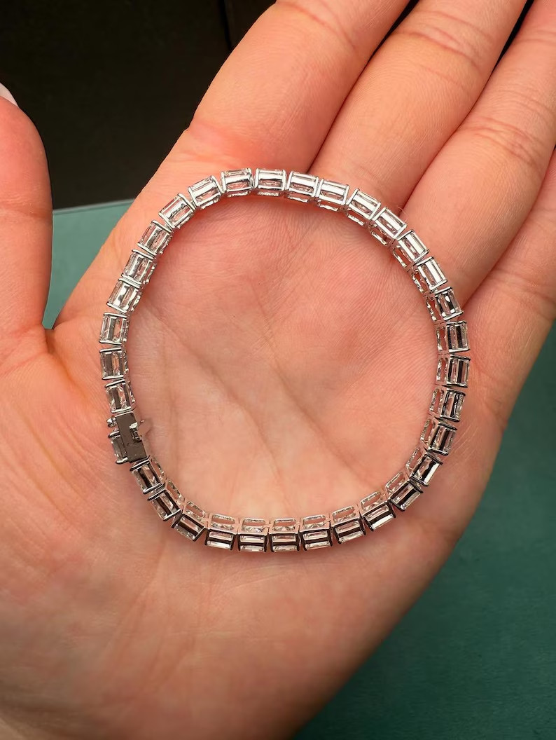 20.00 Ct Asscher Lab Created Diamond Anniversary Bracelet 14K White Gold Plated