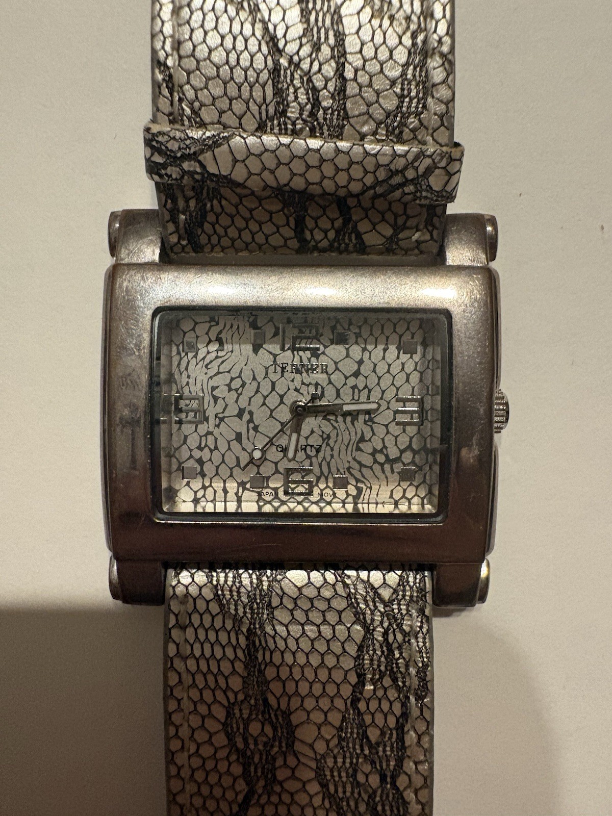 Bijoux Terner Women’s Rectangle Analog Quartz Watch Snakeskin Dial Leather Strap