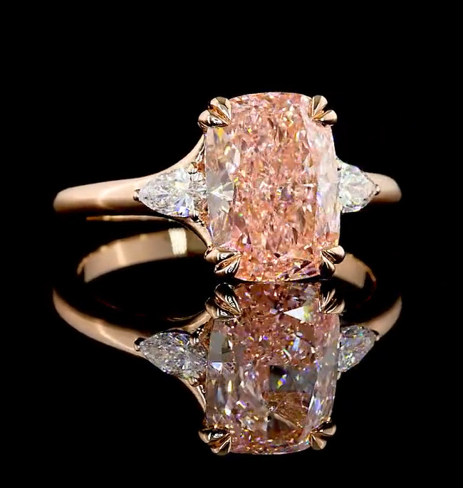 14k Rose Gold 4.50 Ct Fancy Vivid Pink Cushion Cut IGI Lab Created Diamond Ring