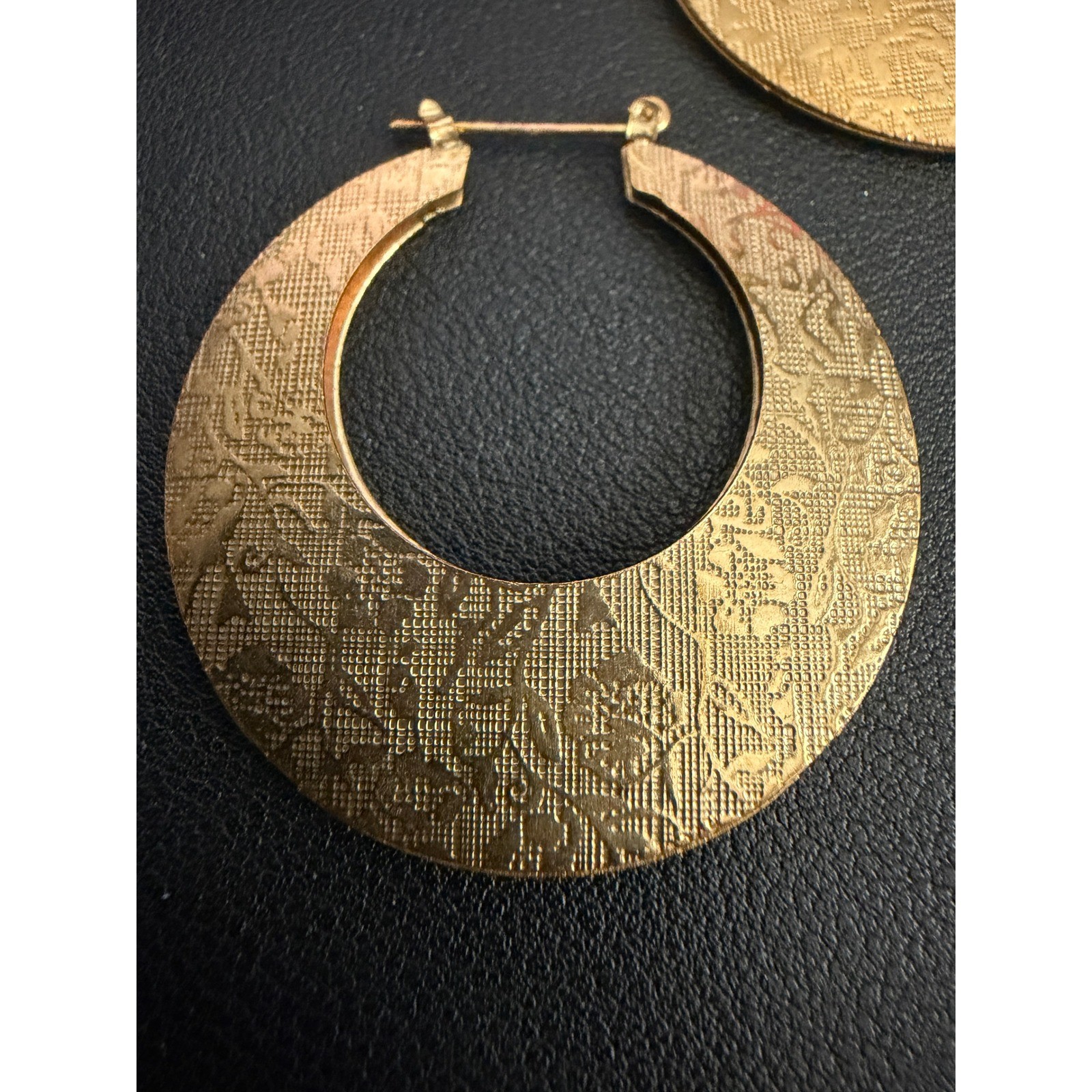 Vintage Hoop Earrings Gold Tone Embossed
