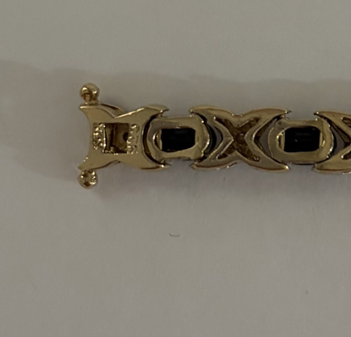 Vintage Black Sapphire 925 Sterling XOX Tennis Bracelet 7.5 inches long