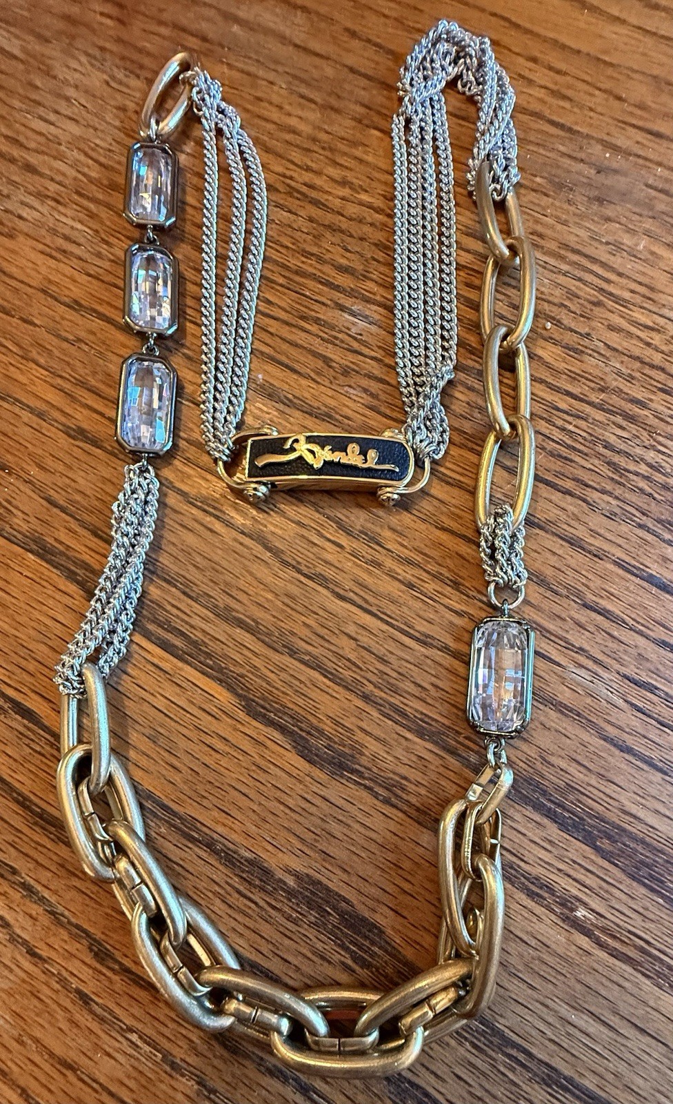 Henri Bendel Multi Strand Necklace Mixed Metals Rhinestones